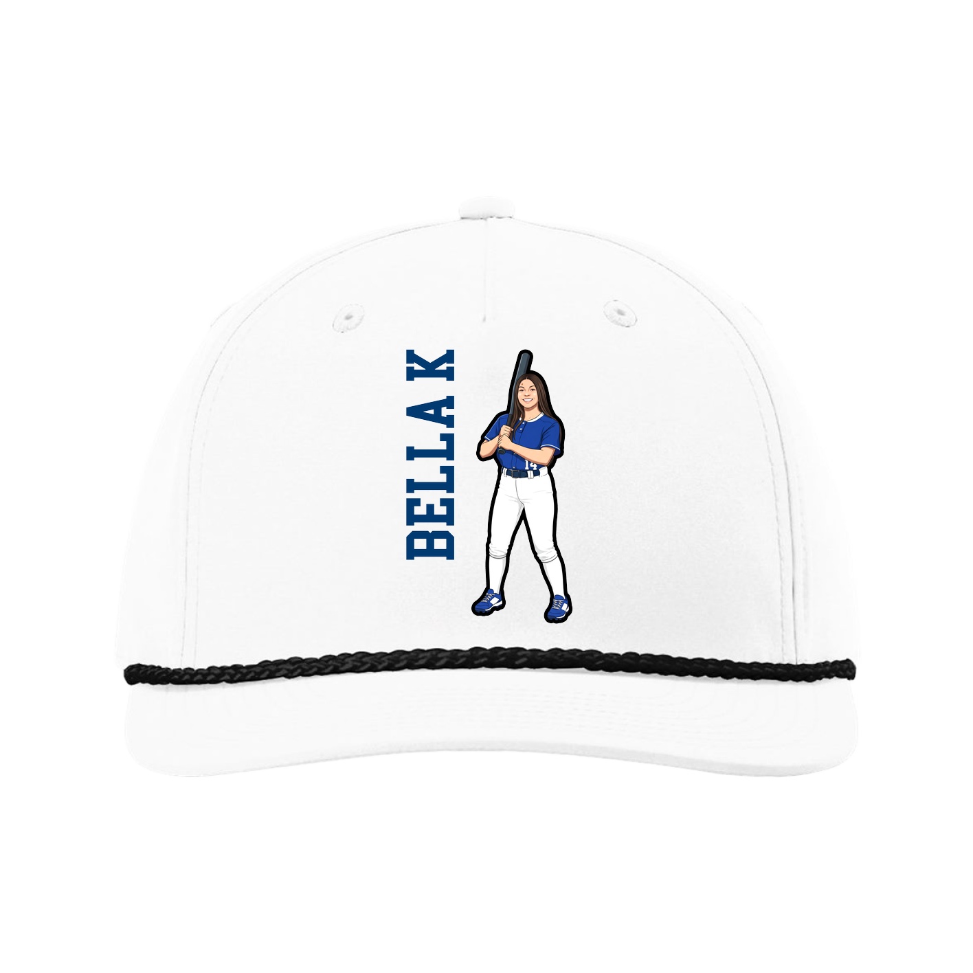 Five-Panel Classic Rope Cap — Name Vertical in White