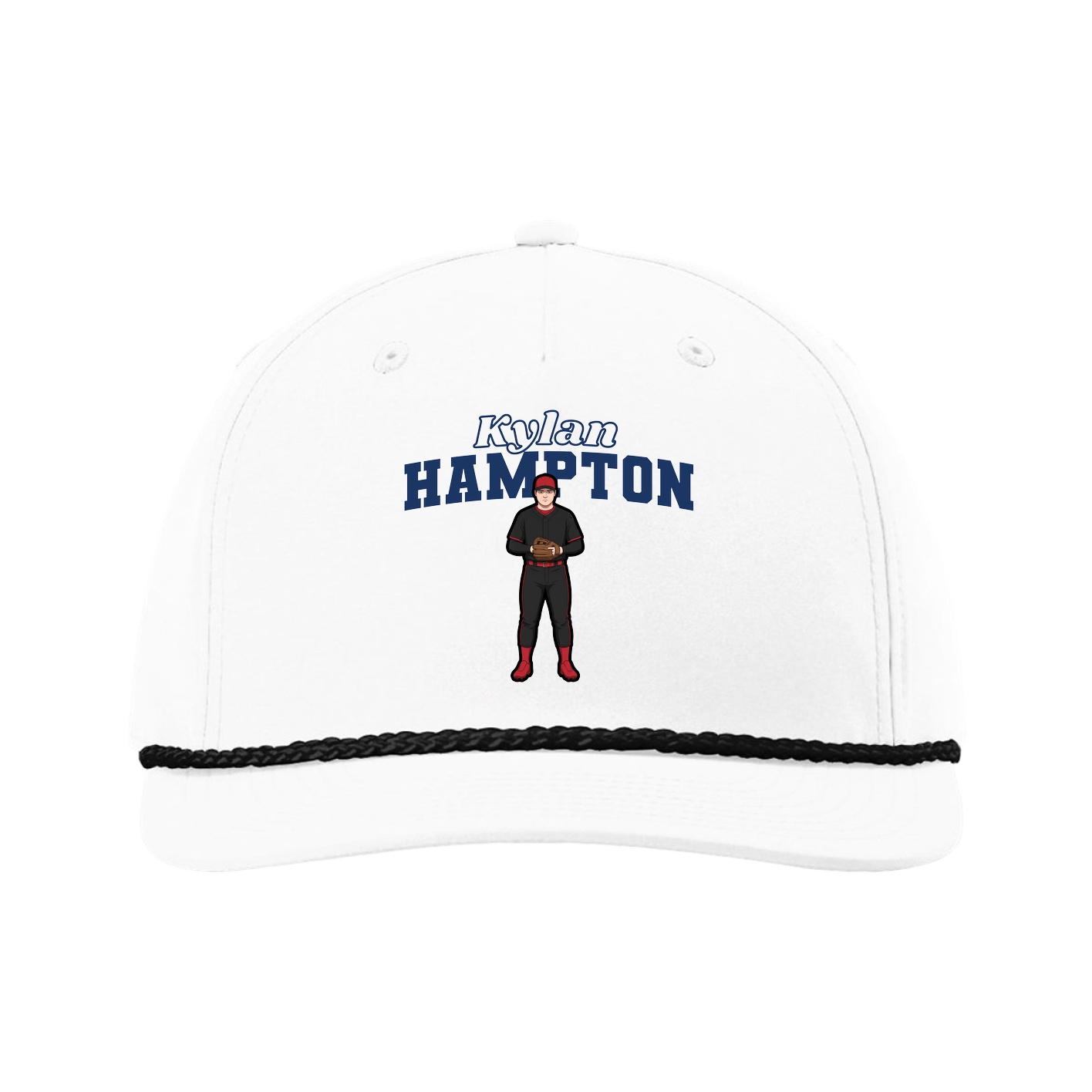 Five-Panel Classic Rope Cap — Name Arch in White