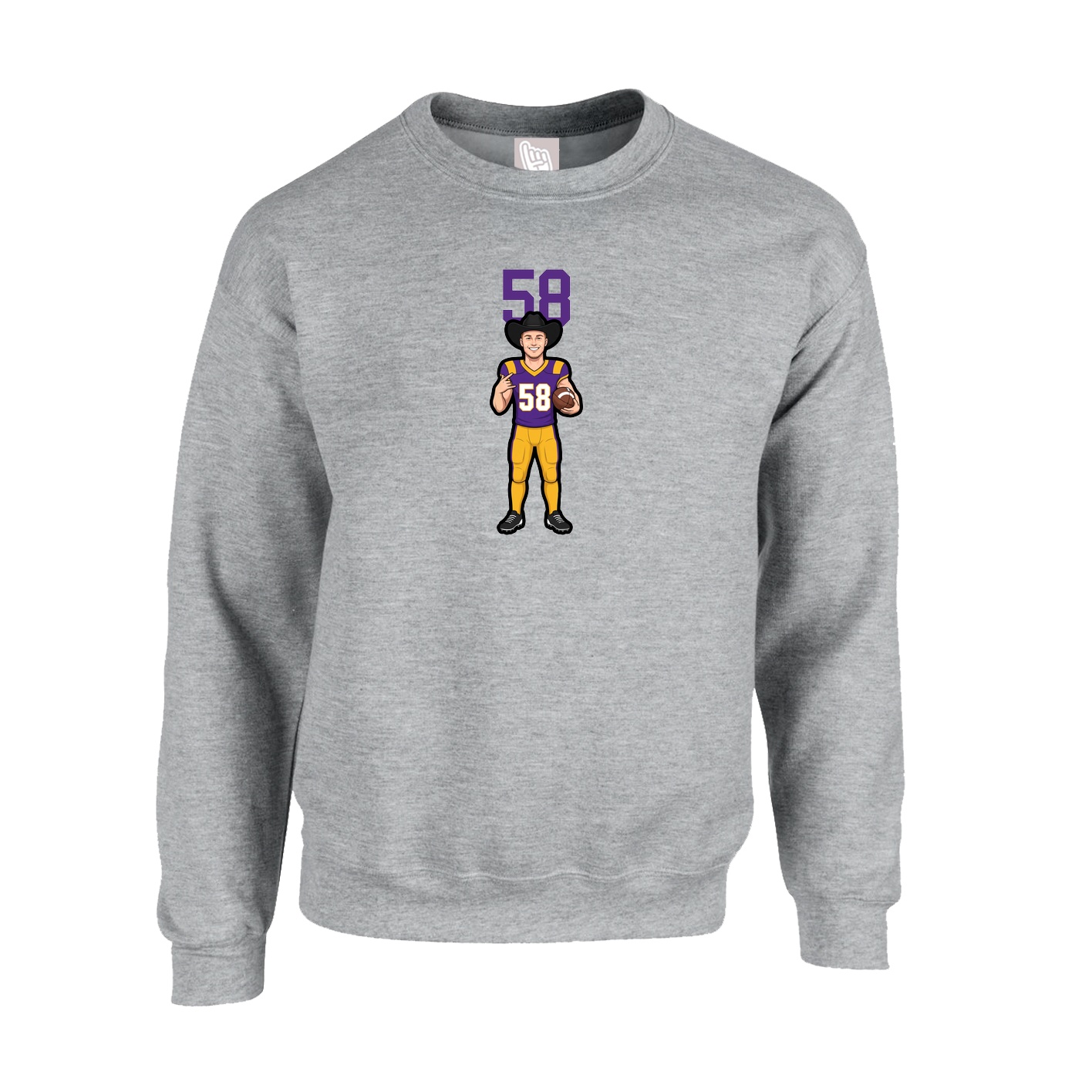 Fleece Crew — Number Top in Grey
