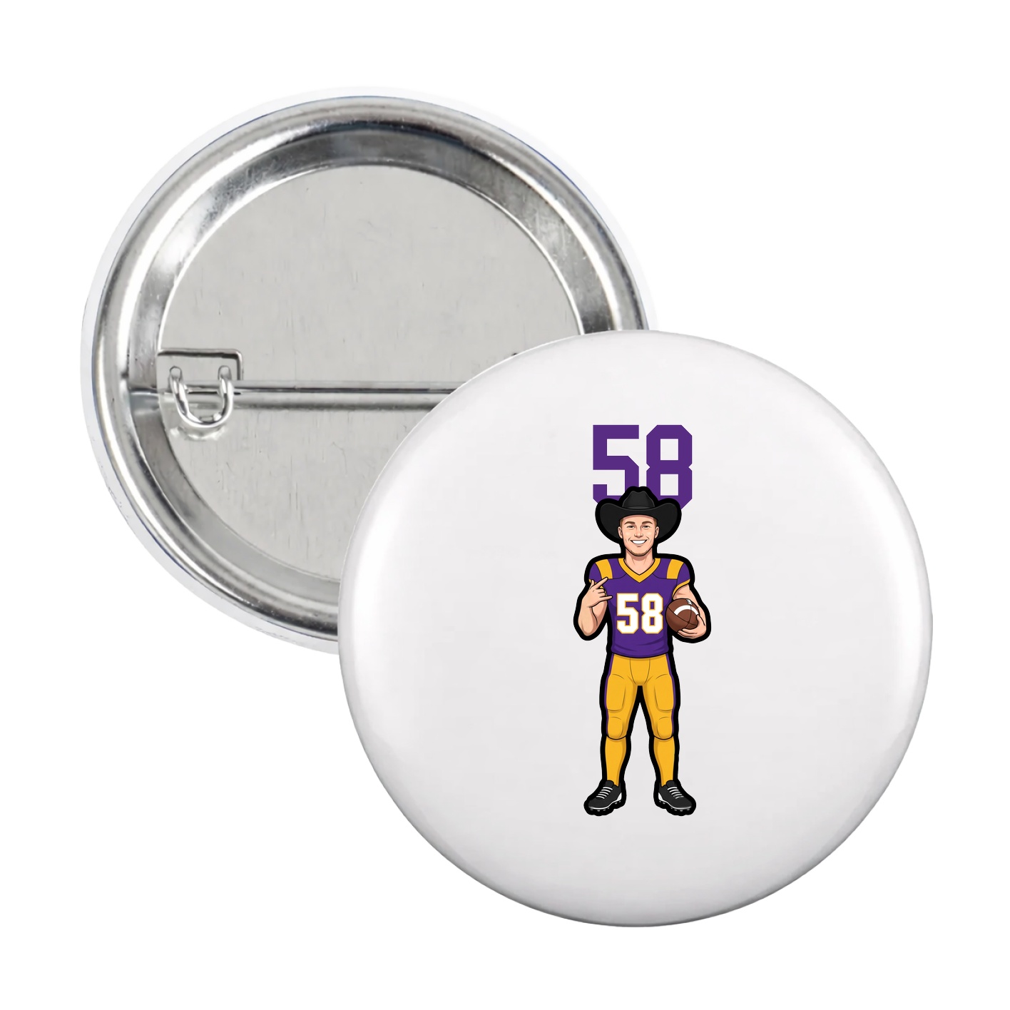 Game Day Button — Number Top in White