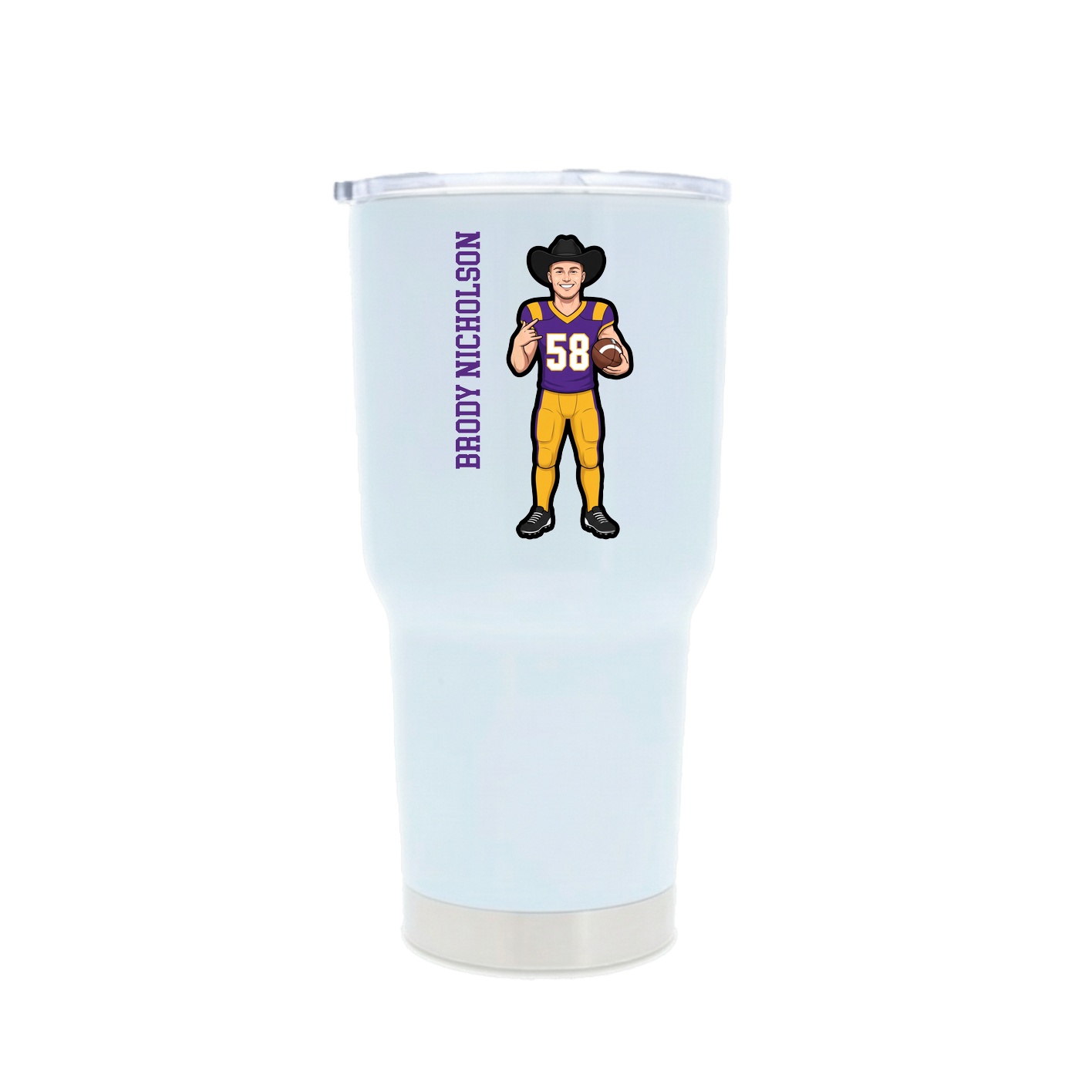 30oz Stainless Steel Tumbler — Name Vertical in White