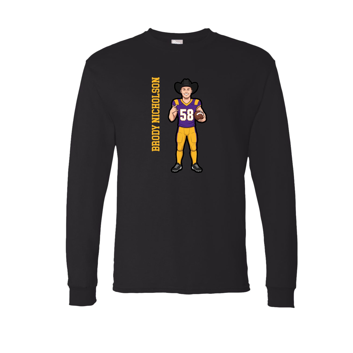Long Sleeve Tee — Name Vertical in Black