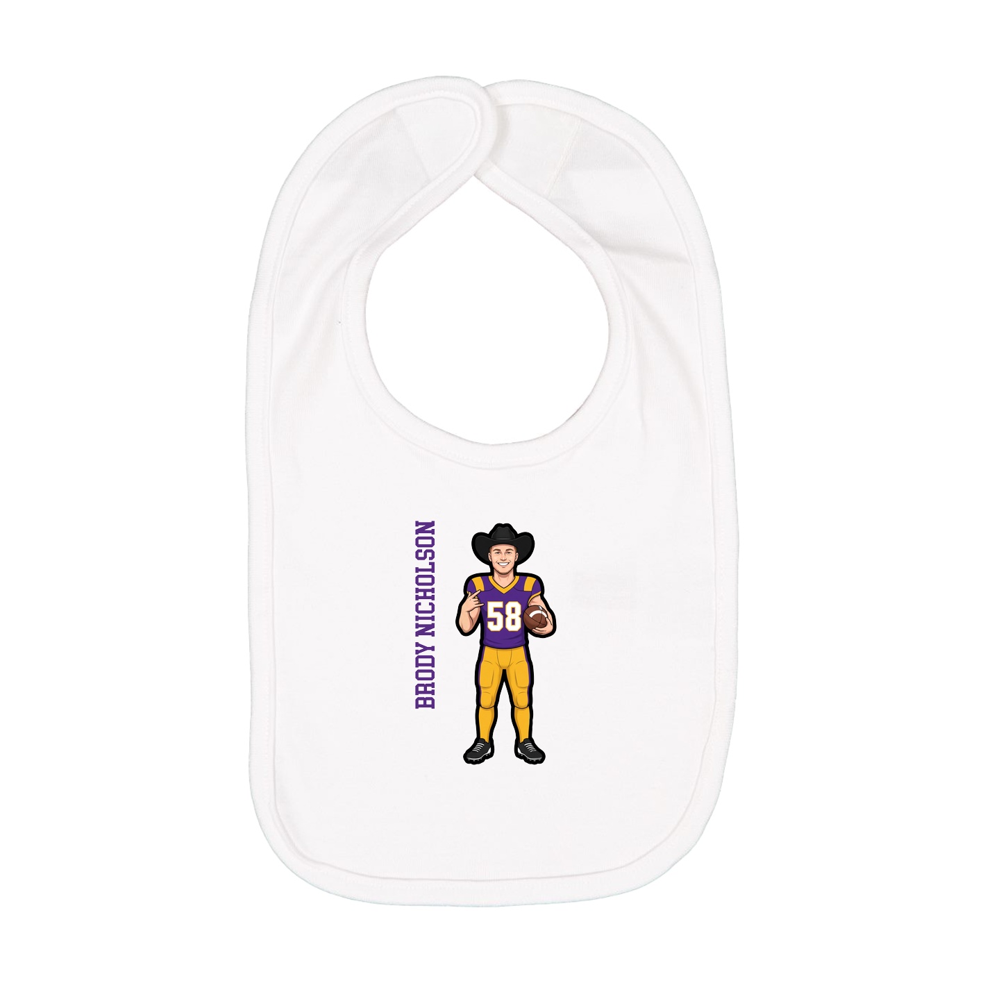 Infant Bib — Name Vertical in White
