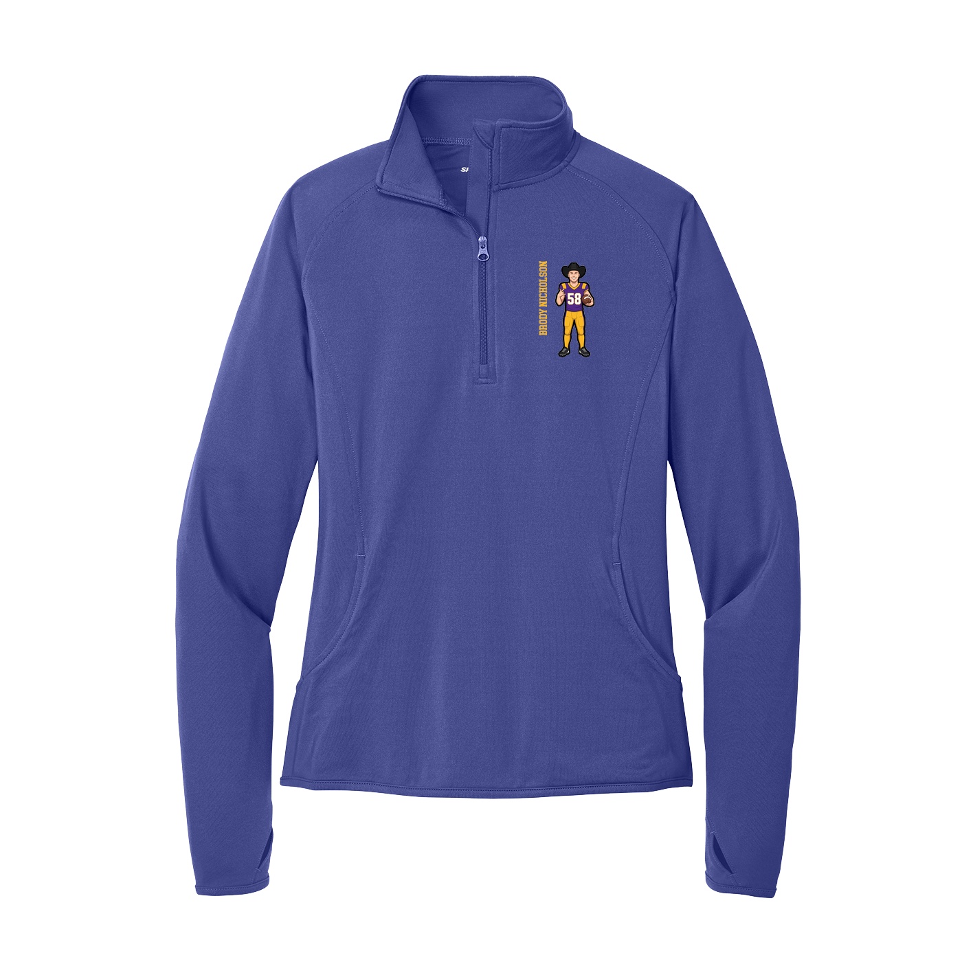 Women's Q-Zip Pullover — Name Vertical in Purple