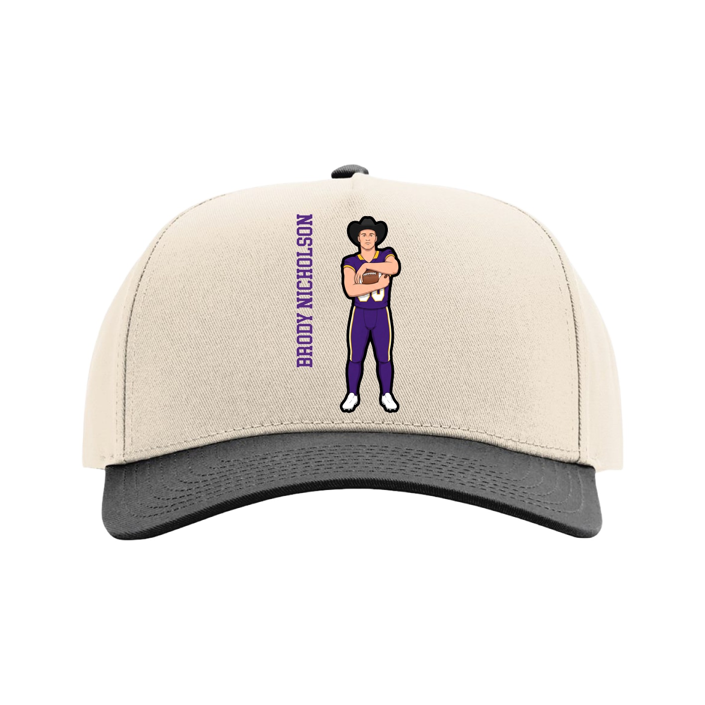 Full Fabric Five-Panel Champ Cap — Name Vertical in Cream/Black