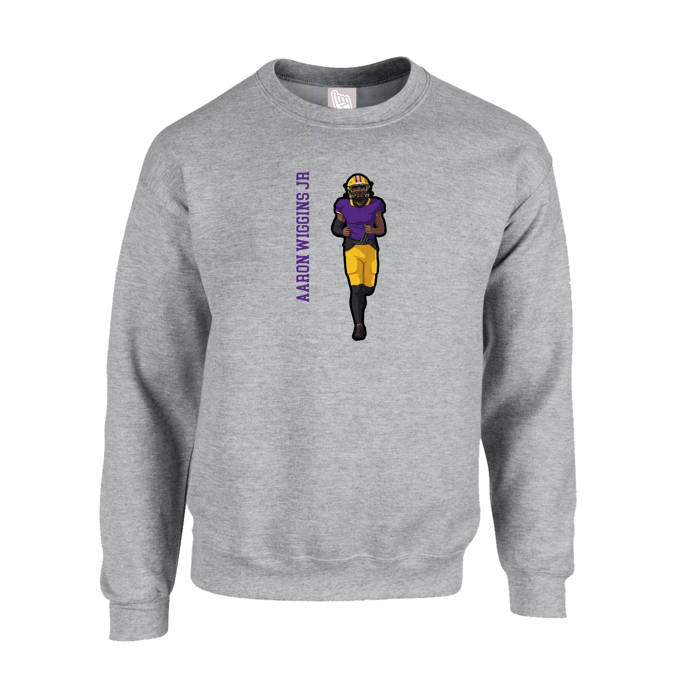 Fleece Crew — Name Vertical in Grey