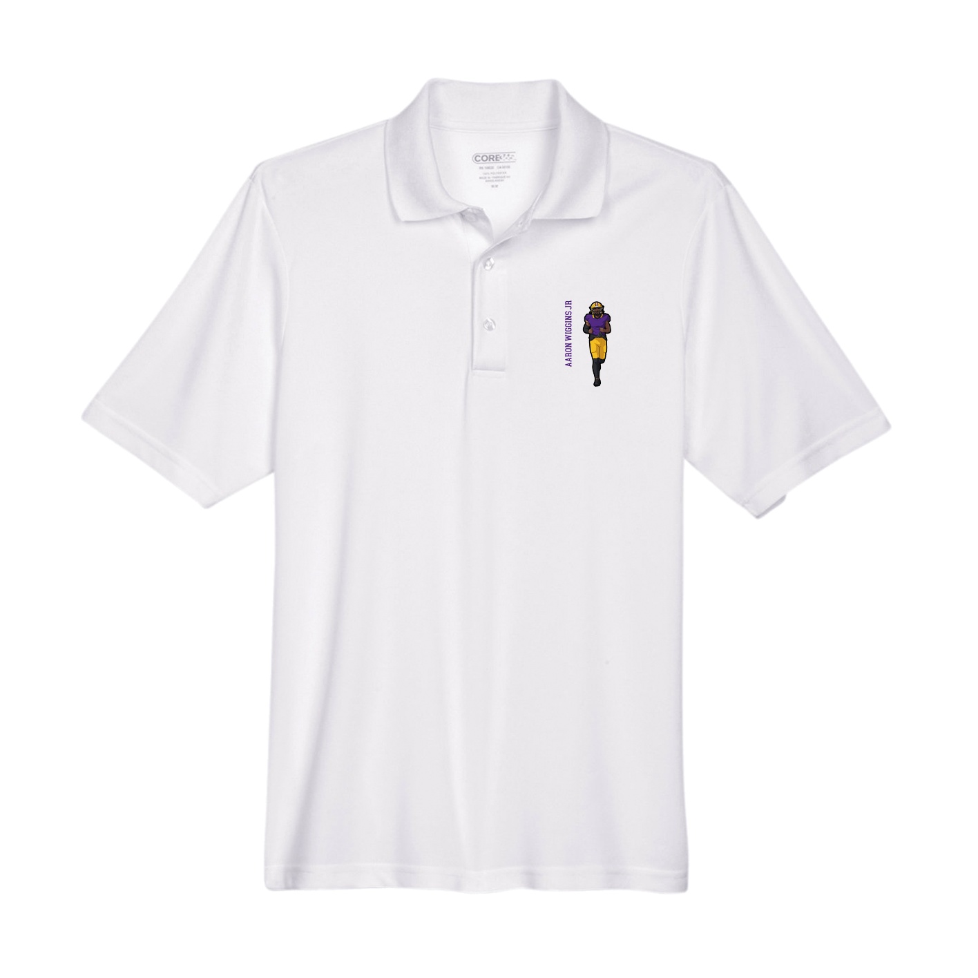 Performance Polo — Name Vertical in White