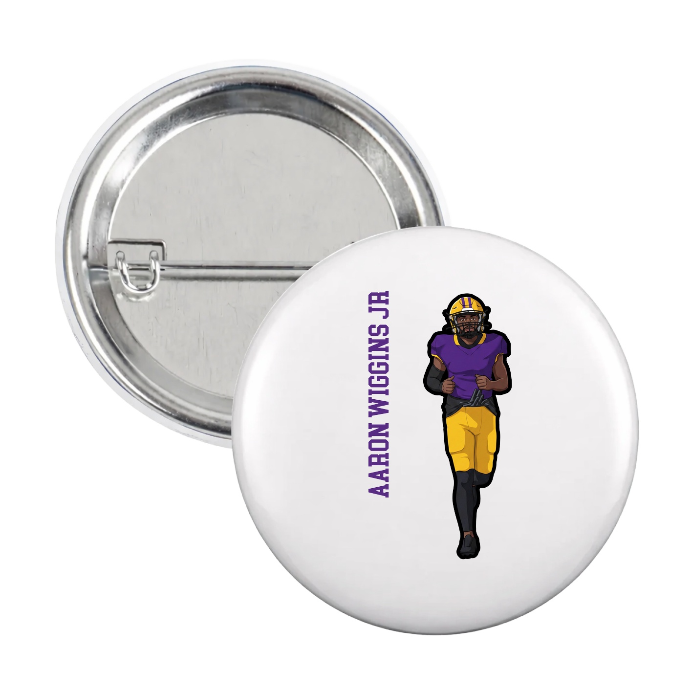 Game Day Button — Name Vertical in White