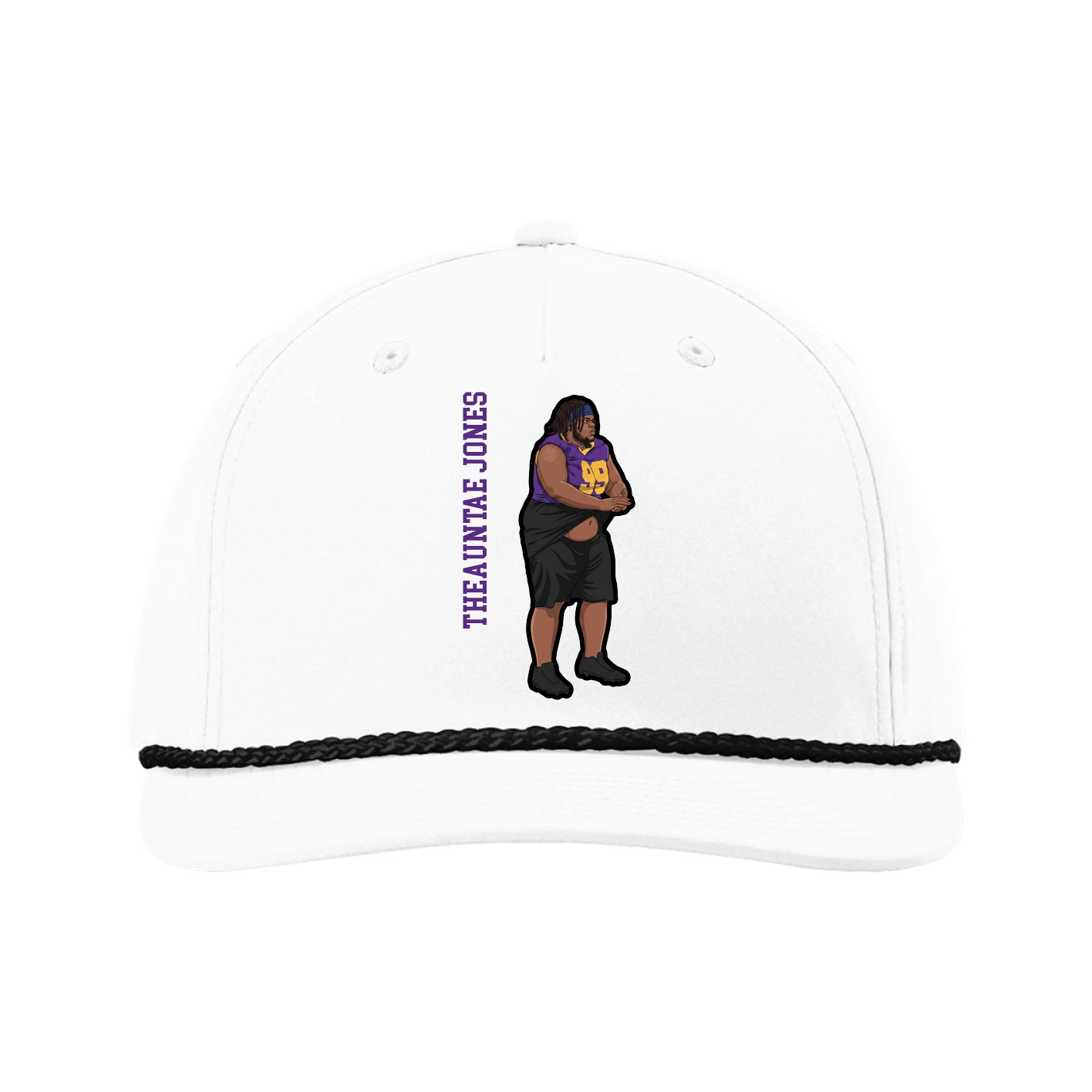 Five-Panel Classic Rope Cap — Name Vertical in White