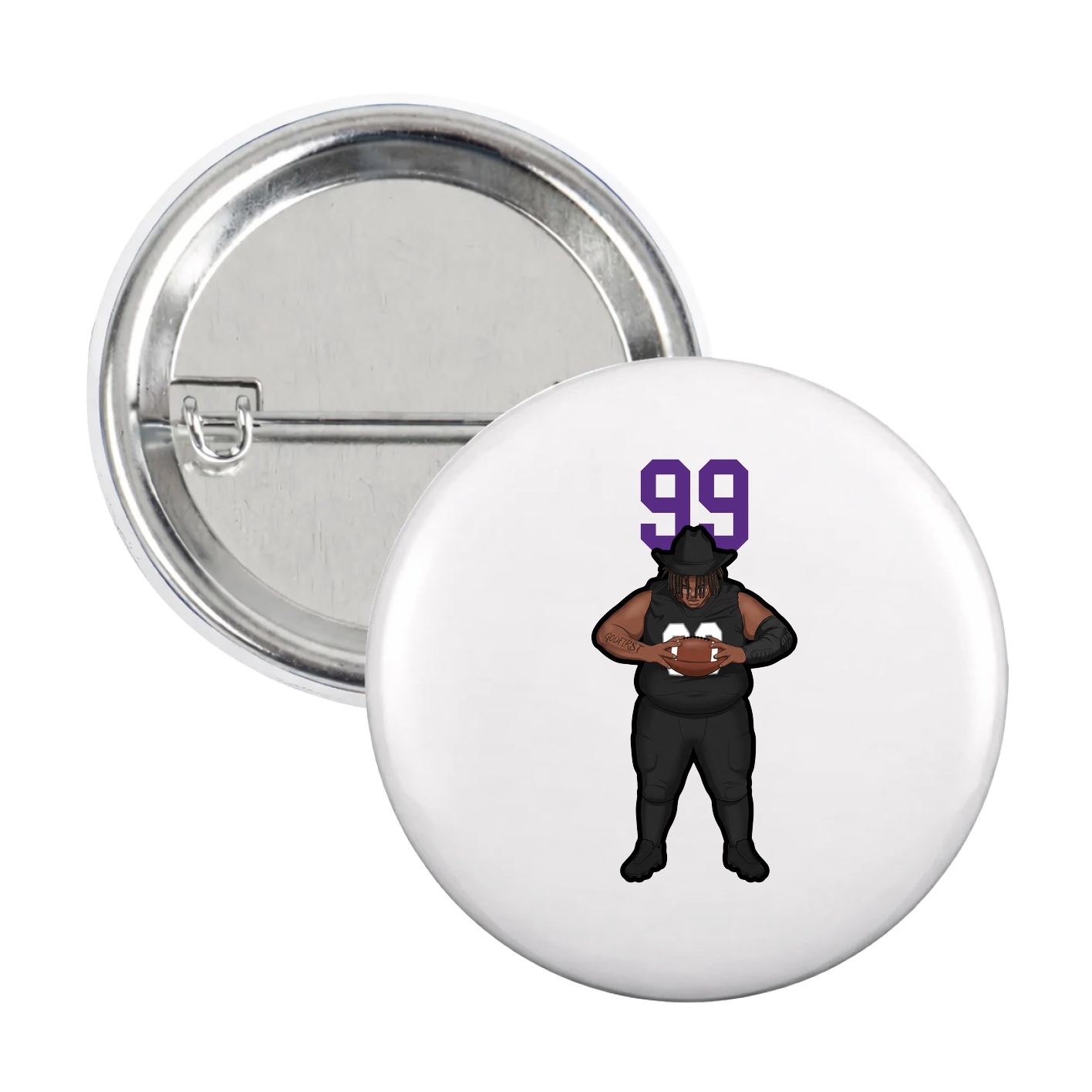 Game Day Button — Number Top in White