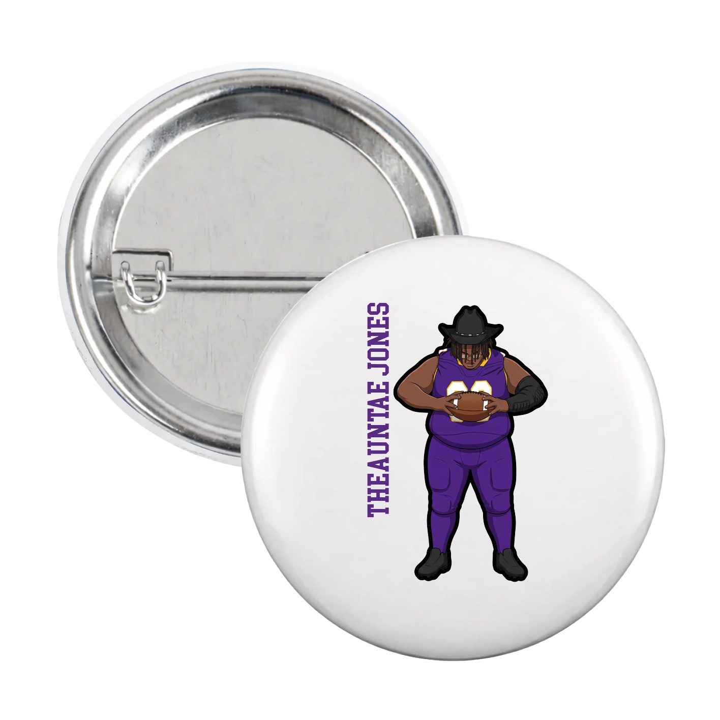 Game Day Button — Name Vertical in White