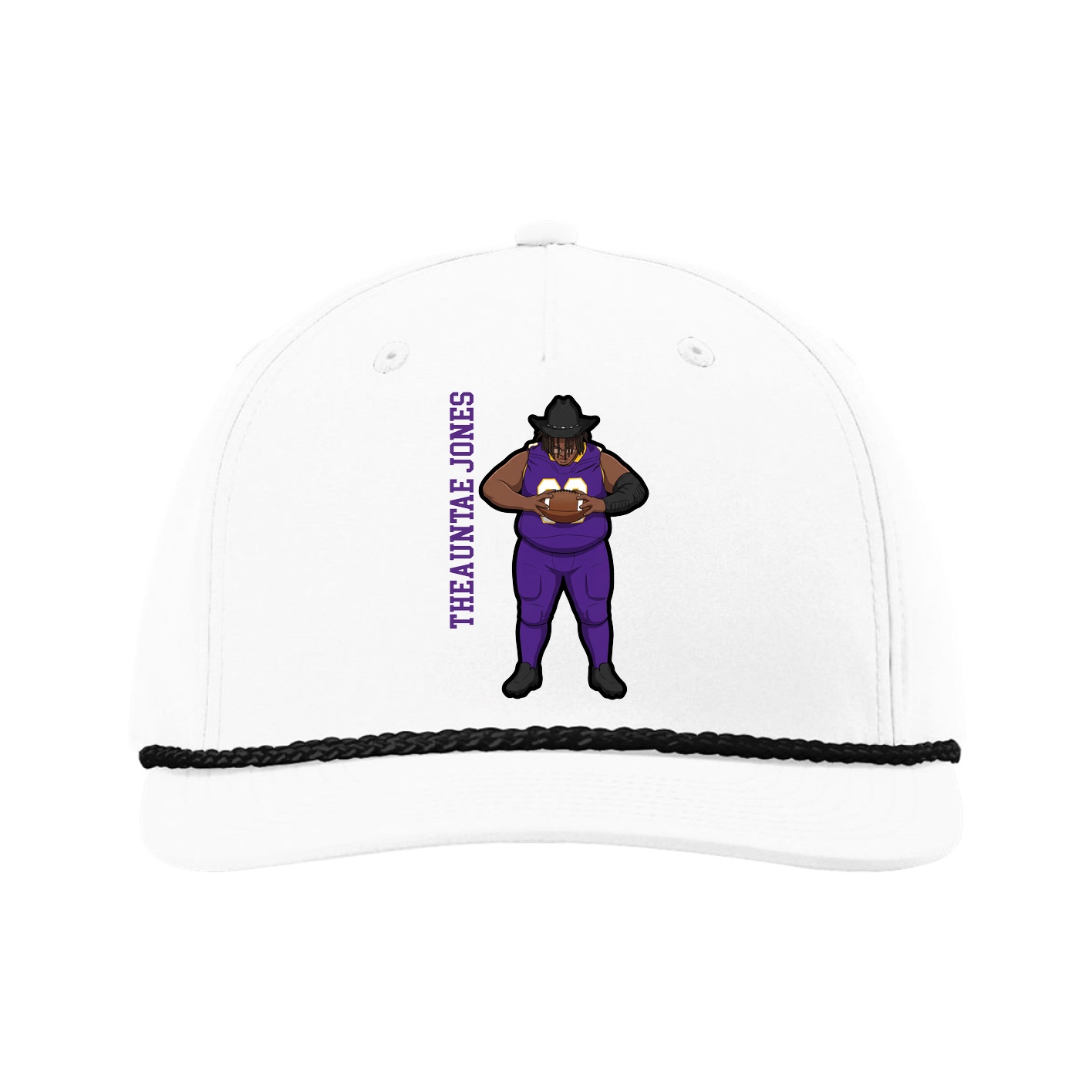 Five-Panel Classic Rope Cap — Name Vertical in White