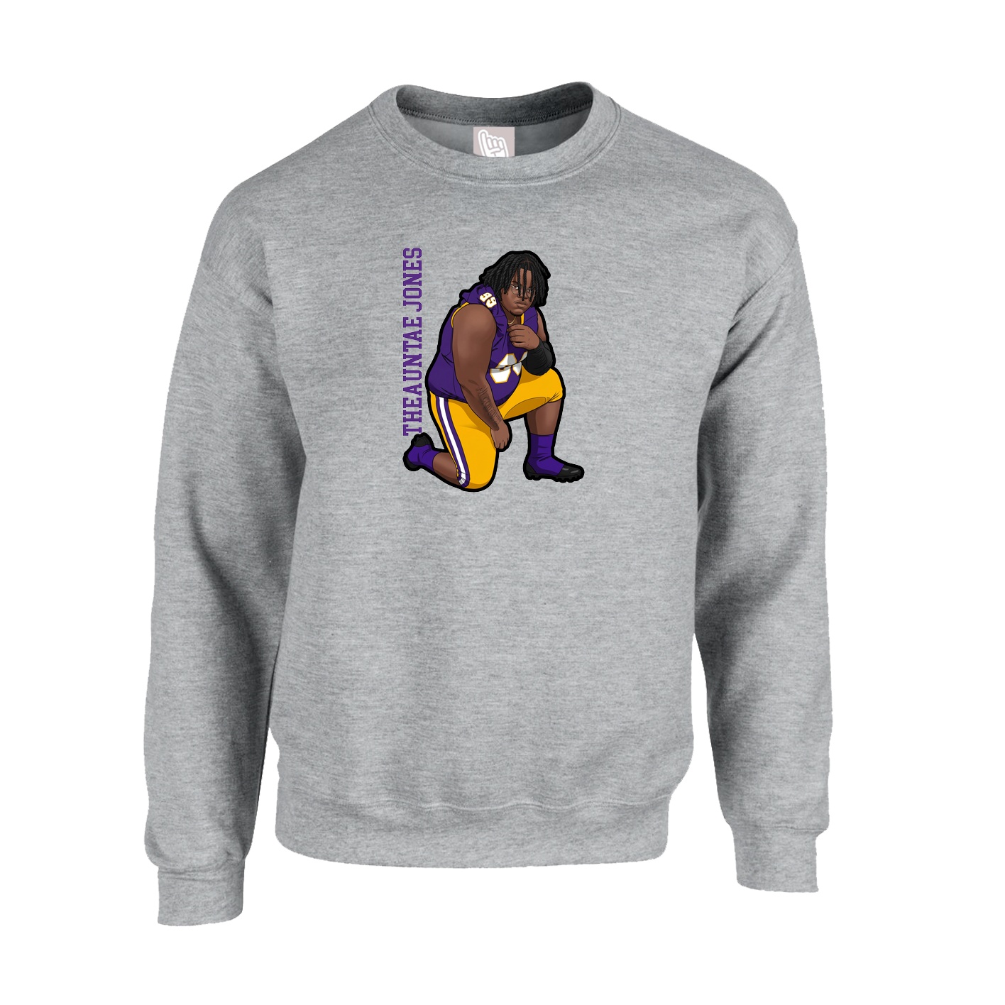 Fleece Crew — Name Vertical in Grey