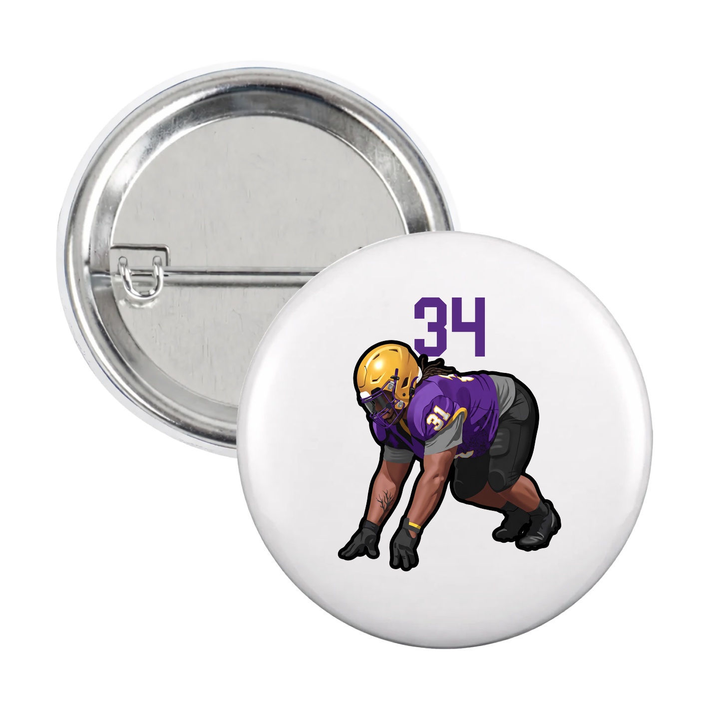 Game Day Button — Number Top in White
