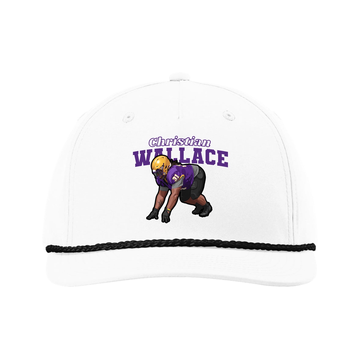 Five-Panel Classic Rope Cap — Name Arch in White