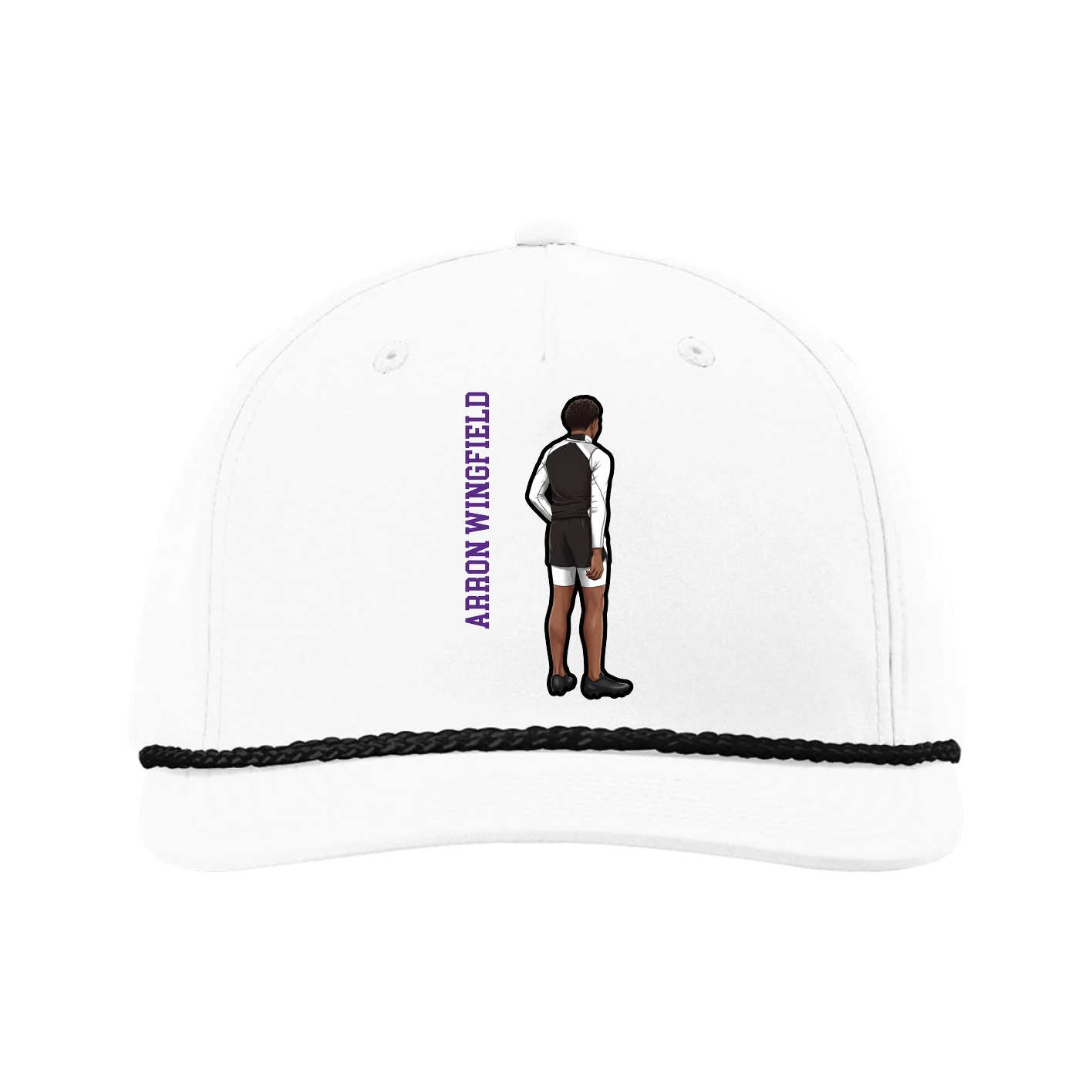 Five-Panel Classic Rope Cap — Name Vertical in White
