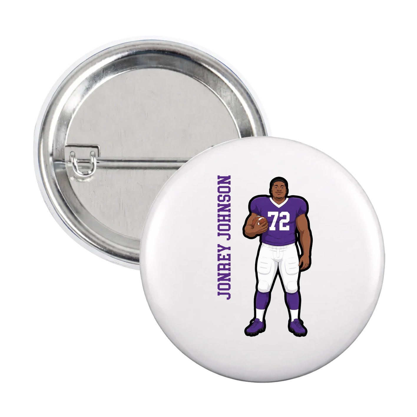 Game Day Button — Name Vertical in White
