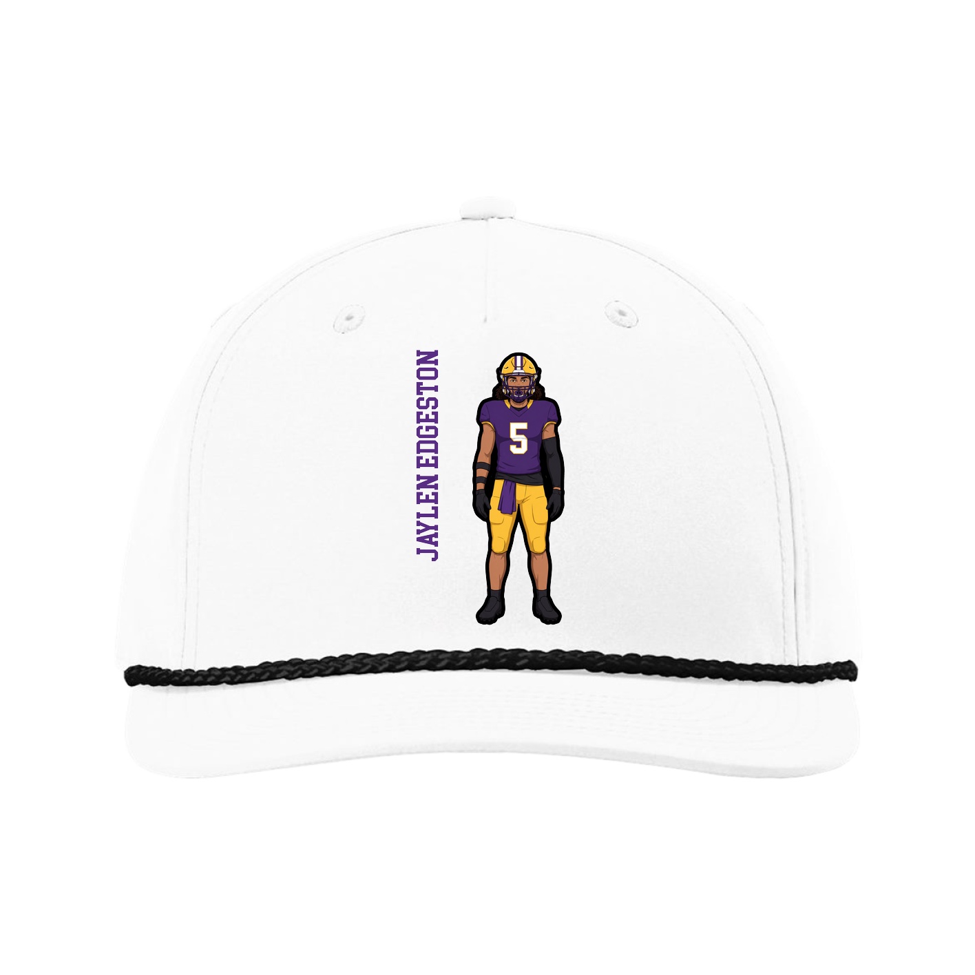 Five-Panel Classic Rope Cap — Name Vertical in White