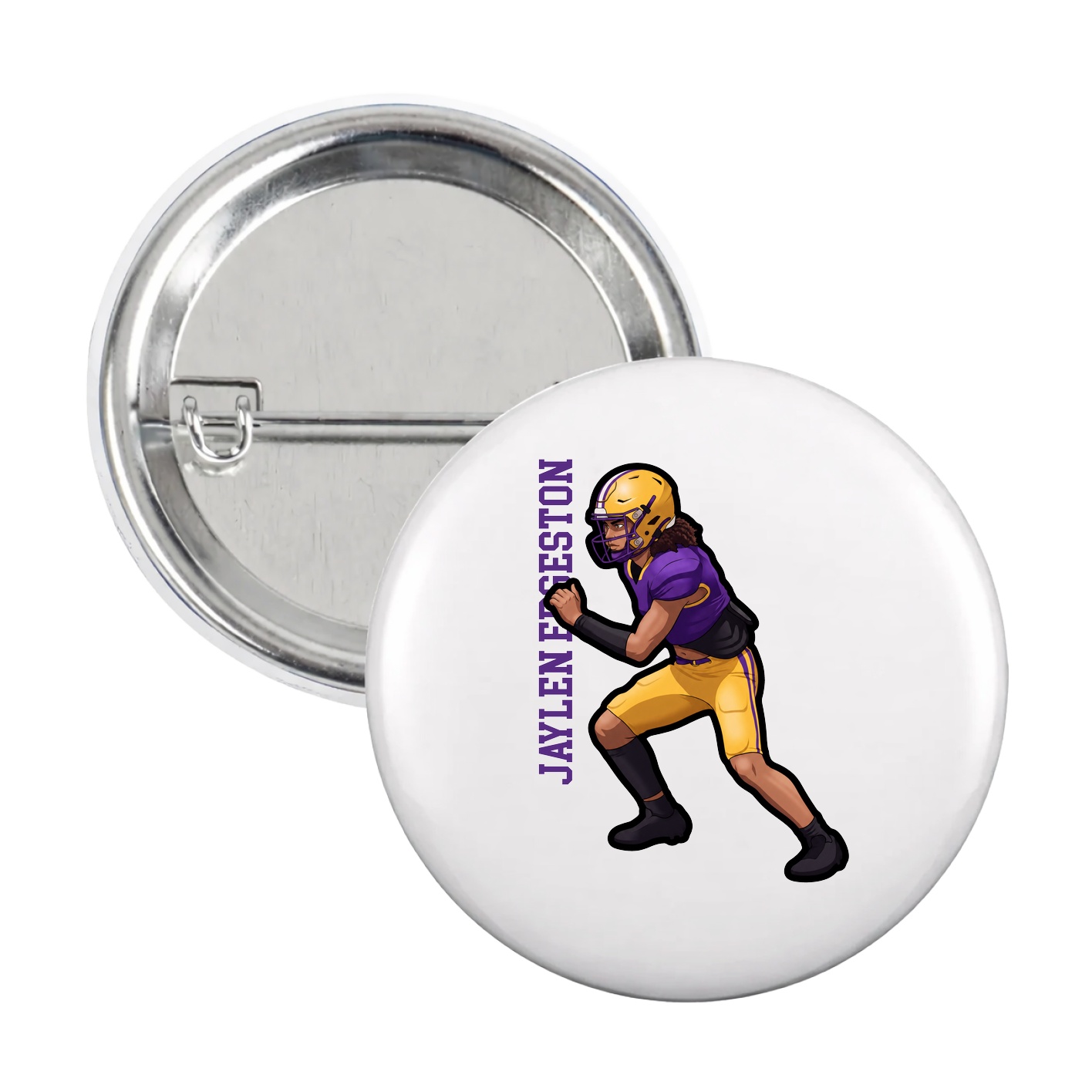 Game Day Button — Name Vertical in White
