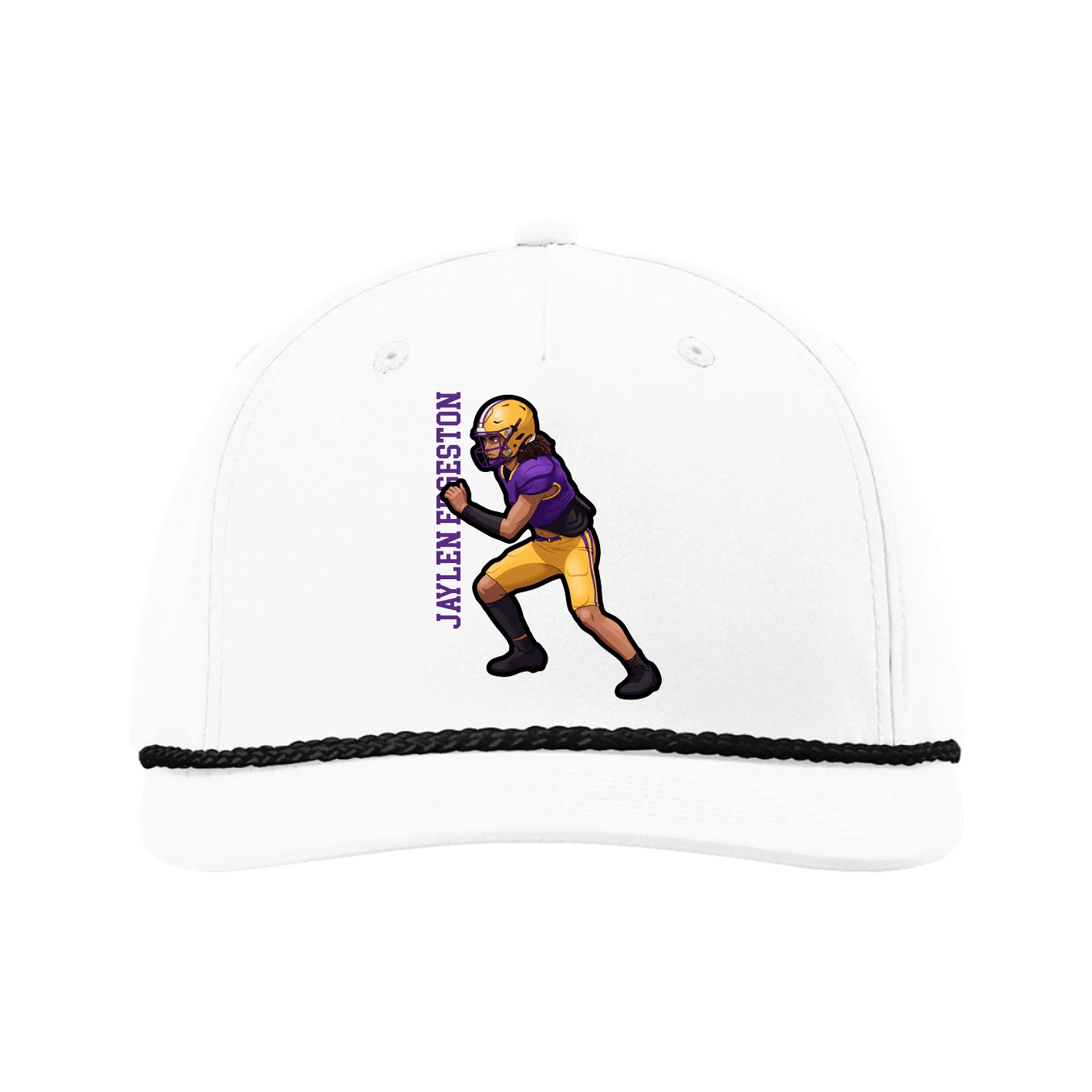 Five-Panel Classic Rope Cap — Name Vertical in White