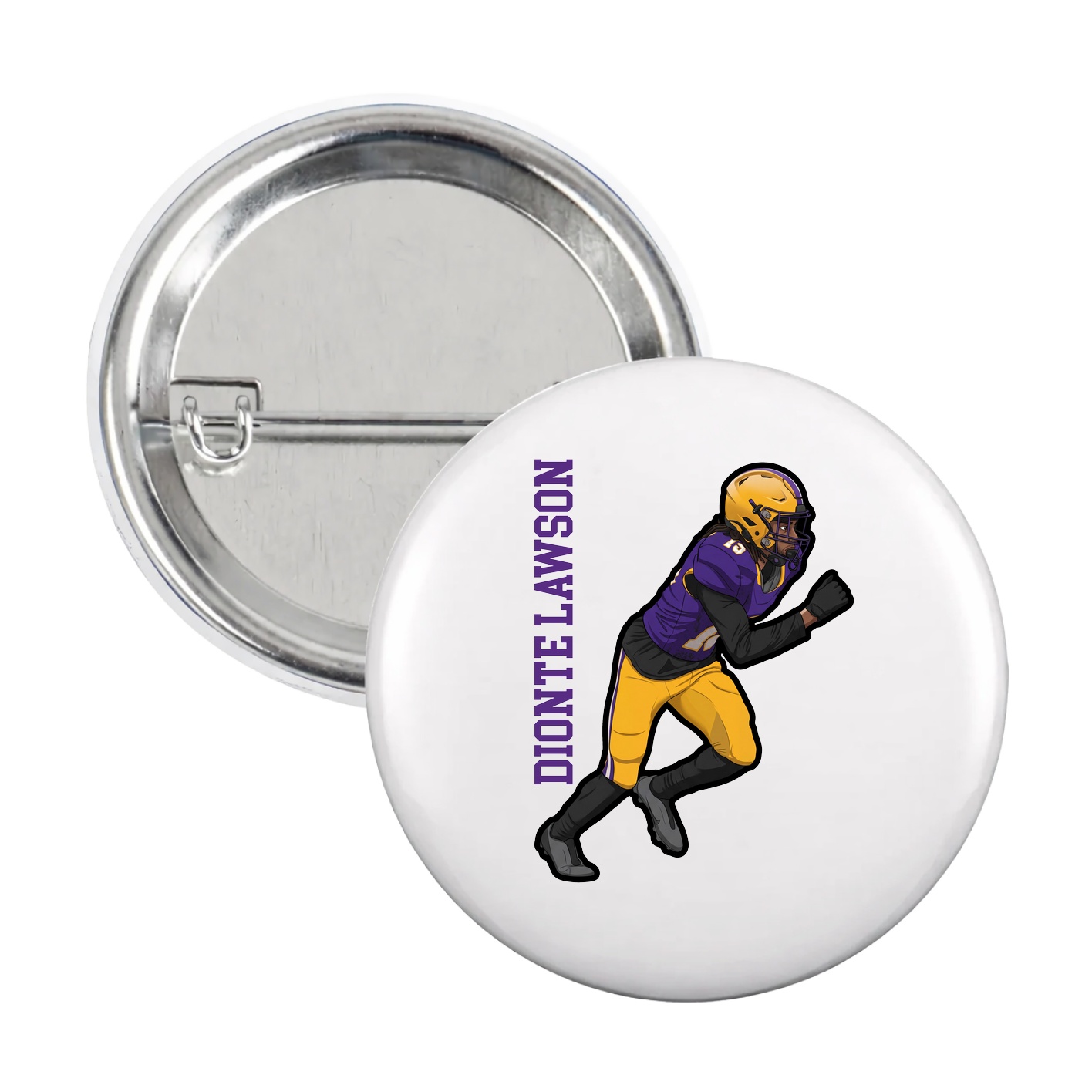 Game Day Button — Name Vertical in White