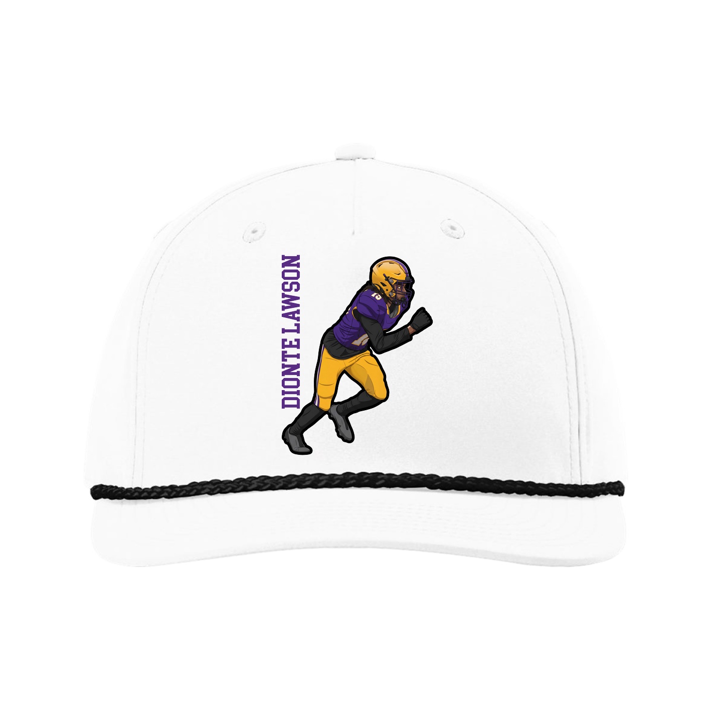 Five-Panel Classic Rope Cap — Name Vertical in White