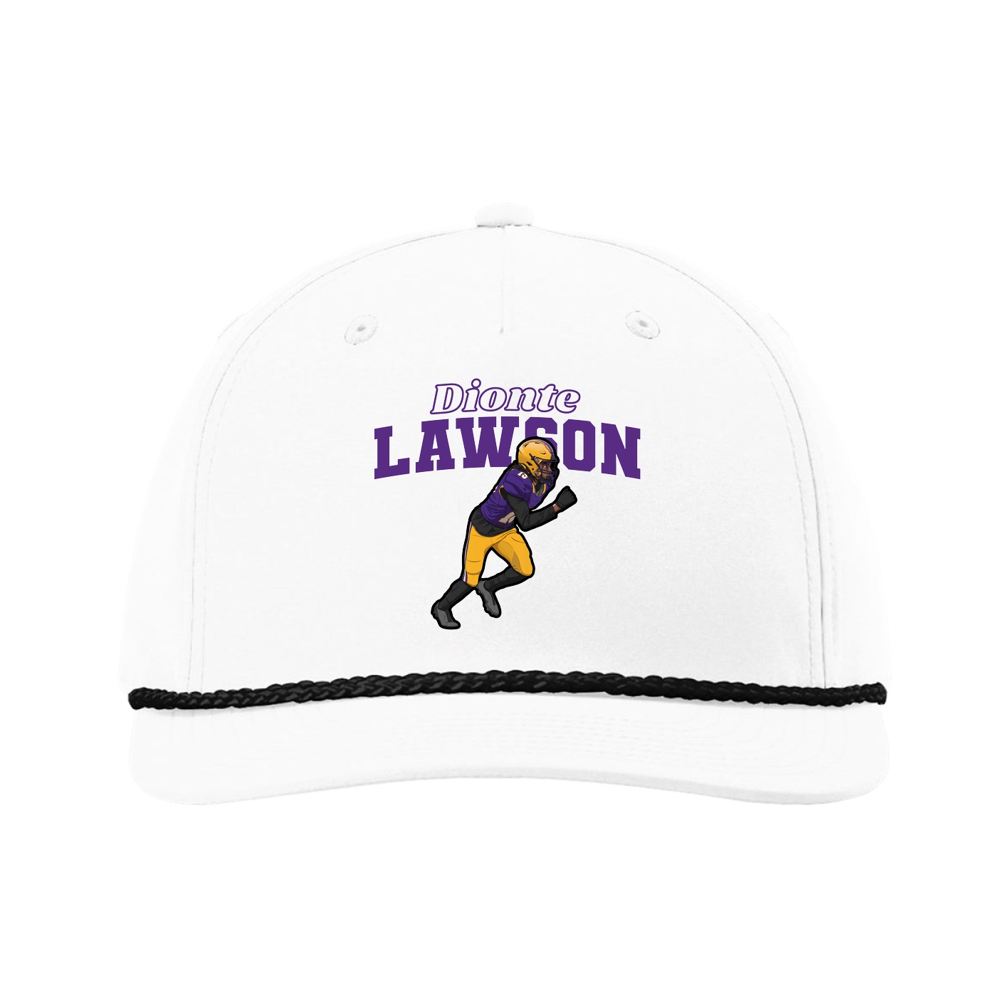 Five-Panel Classic Rope Cap — Name Arch in White