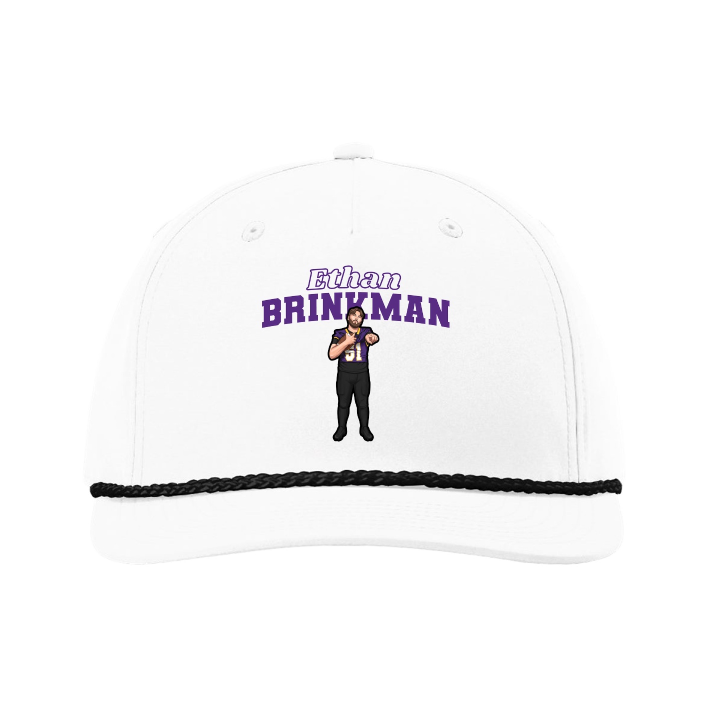 Five-Panel Classic Rope Cap — Name Arch in White