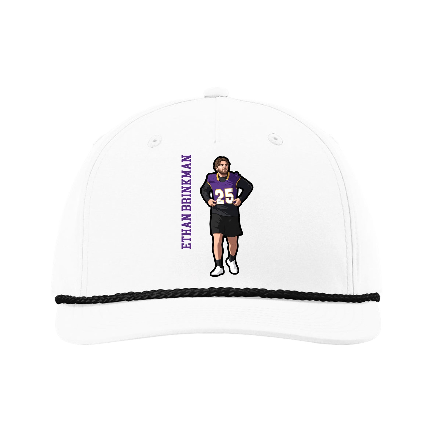 Five-Panel Classic Rope Cap — Name Vertical in White