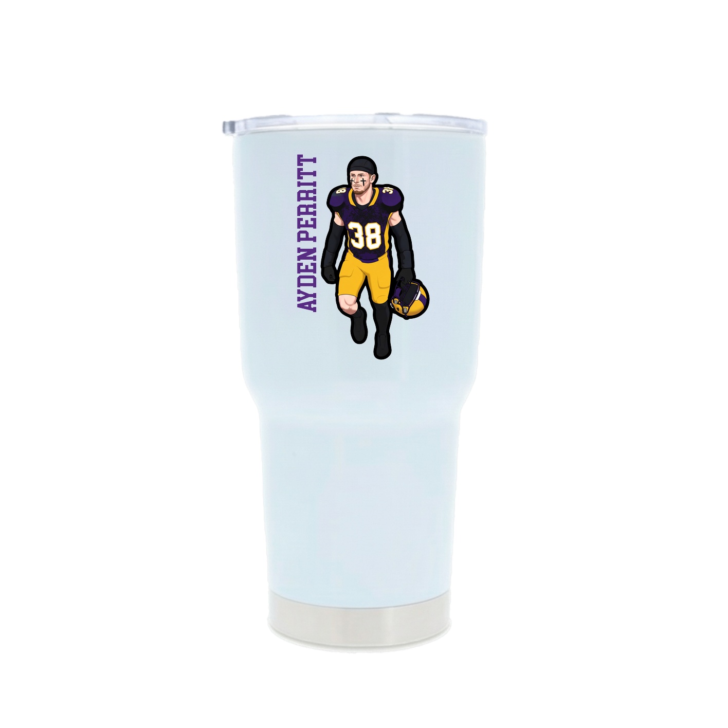 30oz Stainless Steel Tumbler — Name Vertical in White