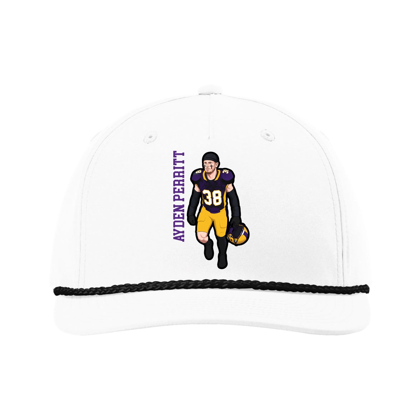 Five-Panel Classic Rope Cap — Name Vertical in White