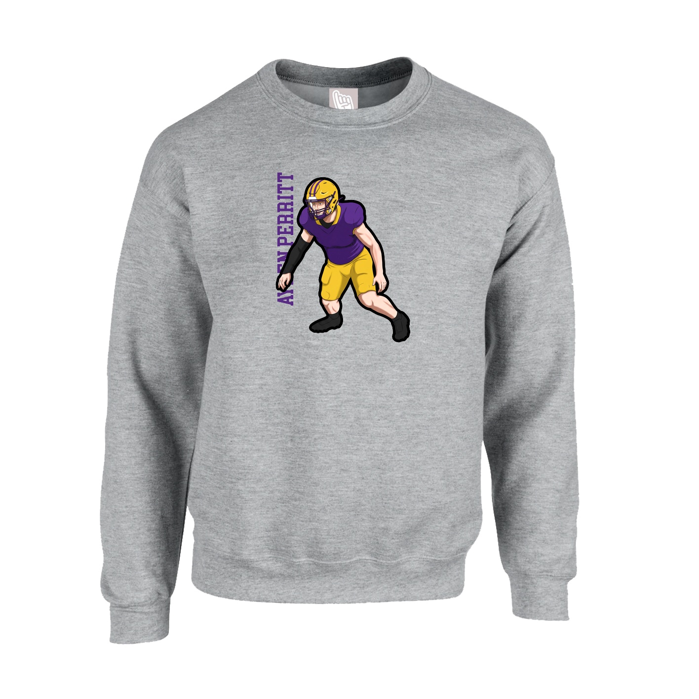 Fleece Crew — Name Vertical in Grey