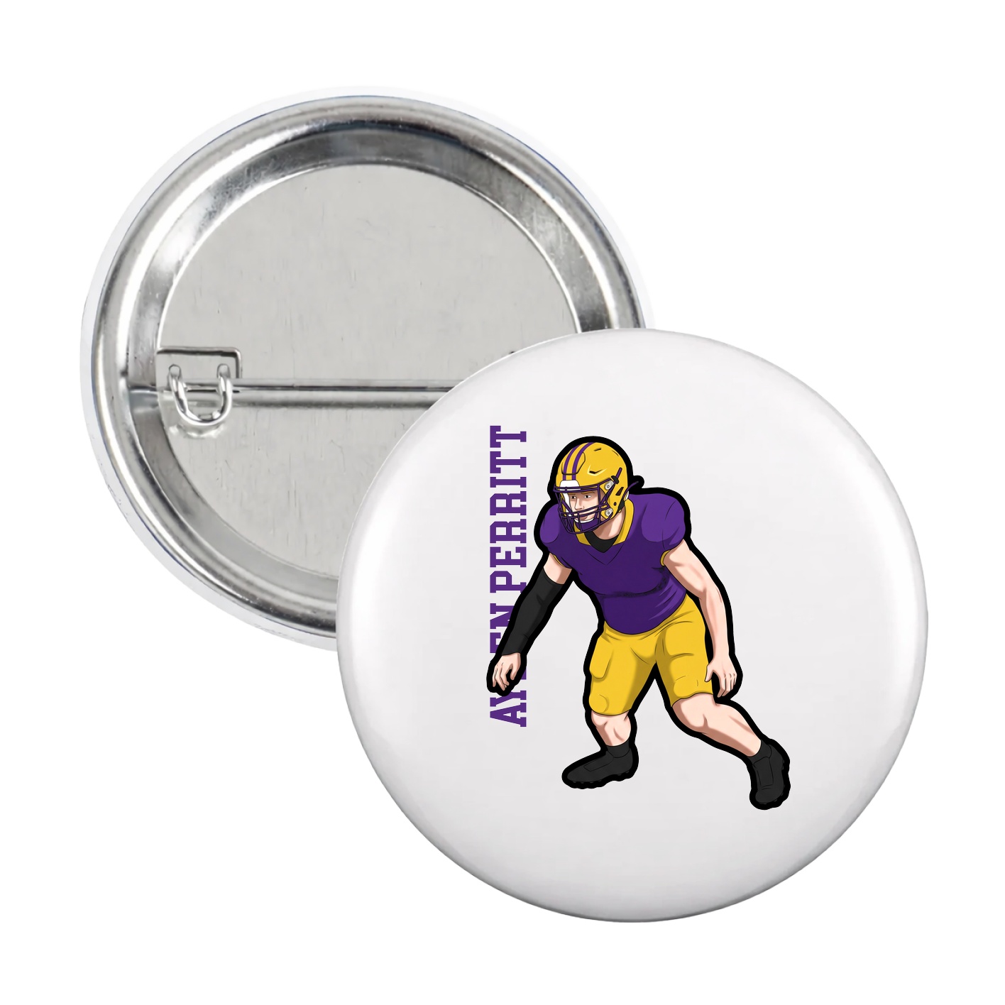 Game Day Button — Name Vertical in White