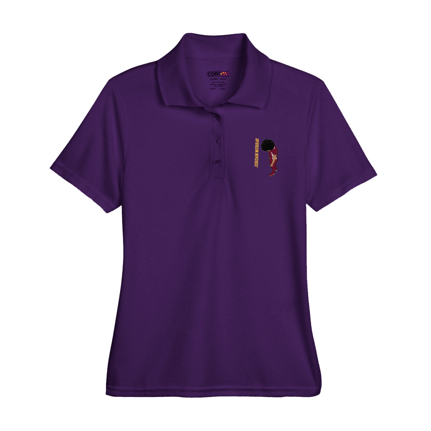 Womens Performance Polo — Name Vertical in Purple
