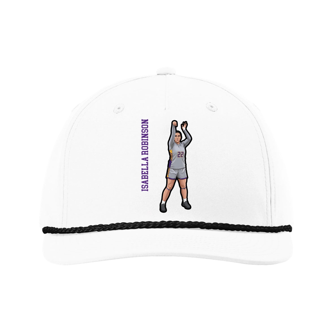 Five-Panel Classic Rope Cap — Name Vertical in White