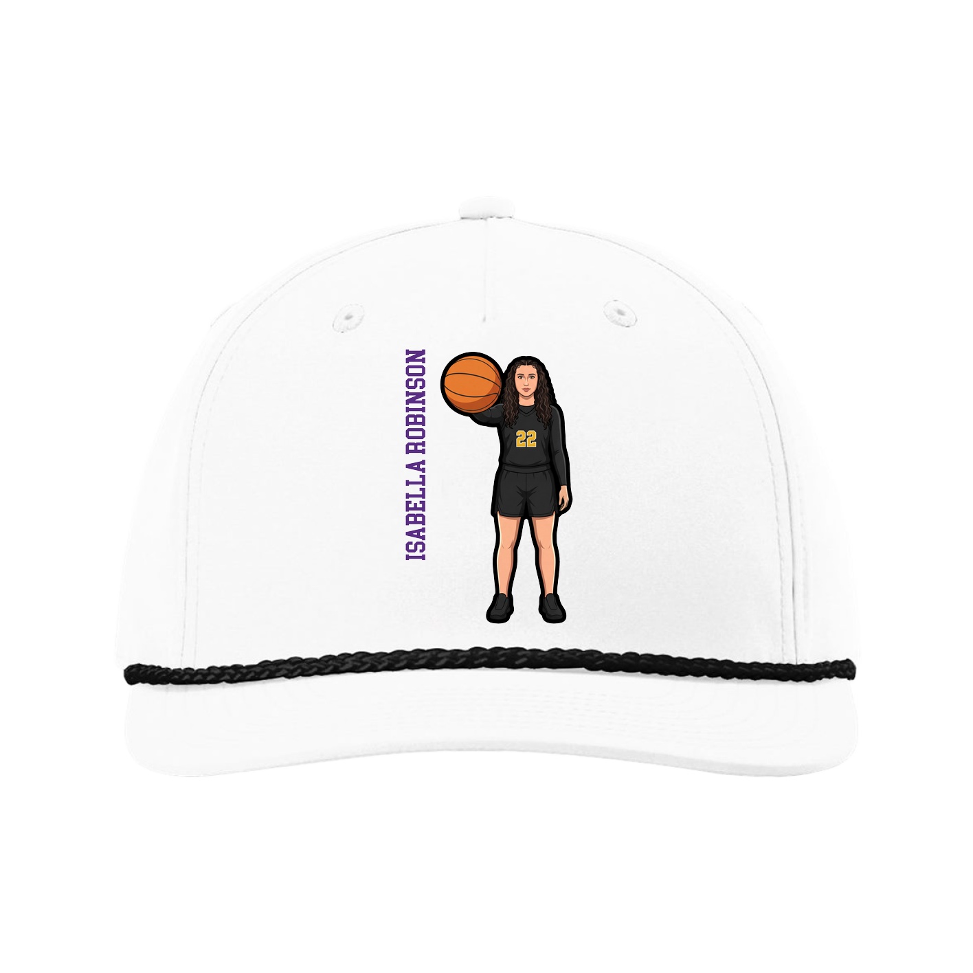 Five-Panel Classic Rope Cap — Name Vertical in White