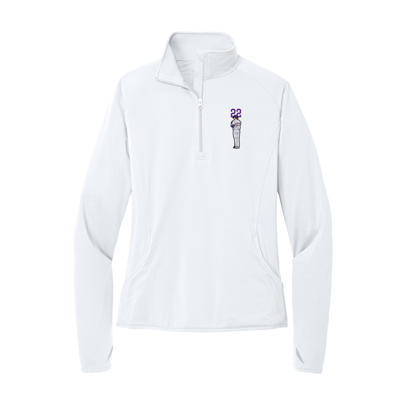 Women's Q-Zip Pullover — Number Top in White