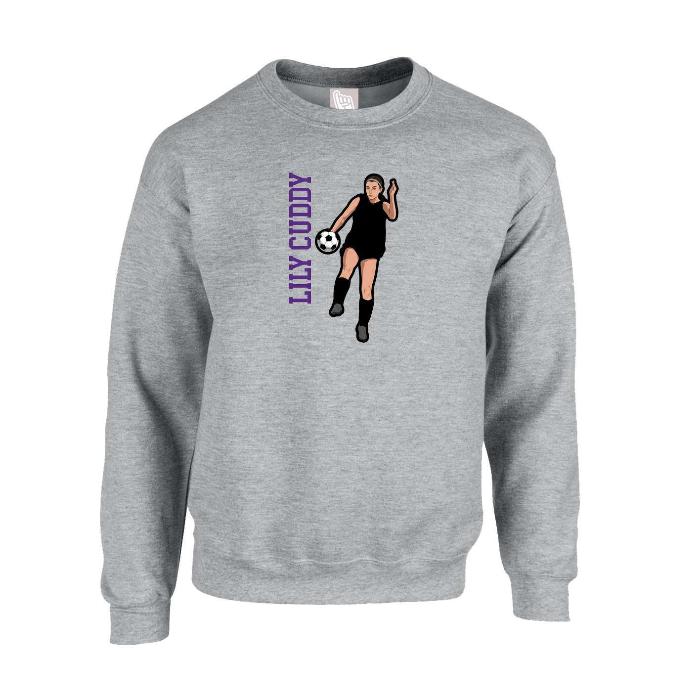Fleece Crew — Name Vertical in Grey