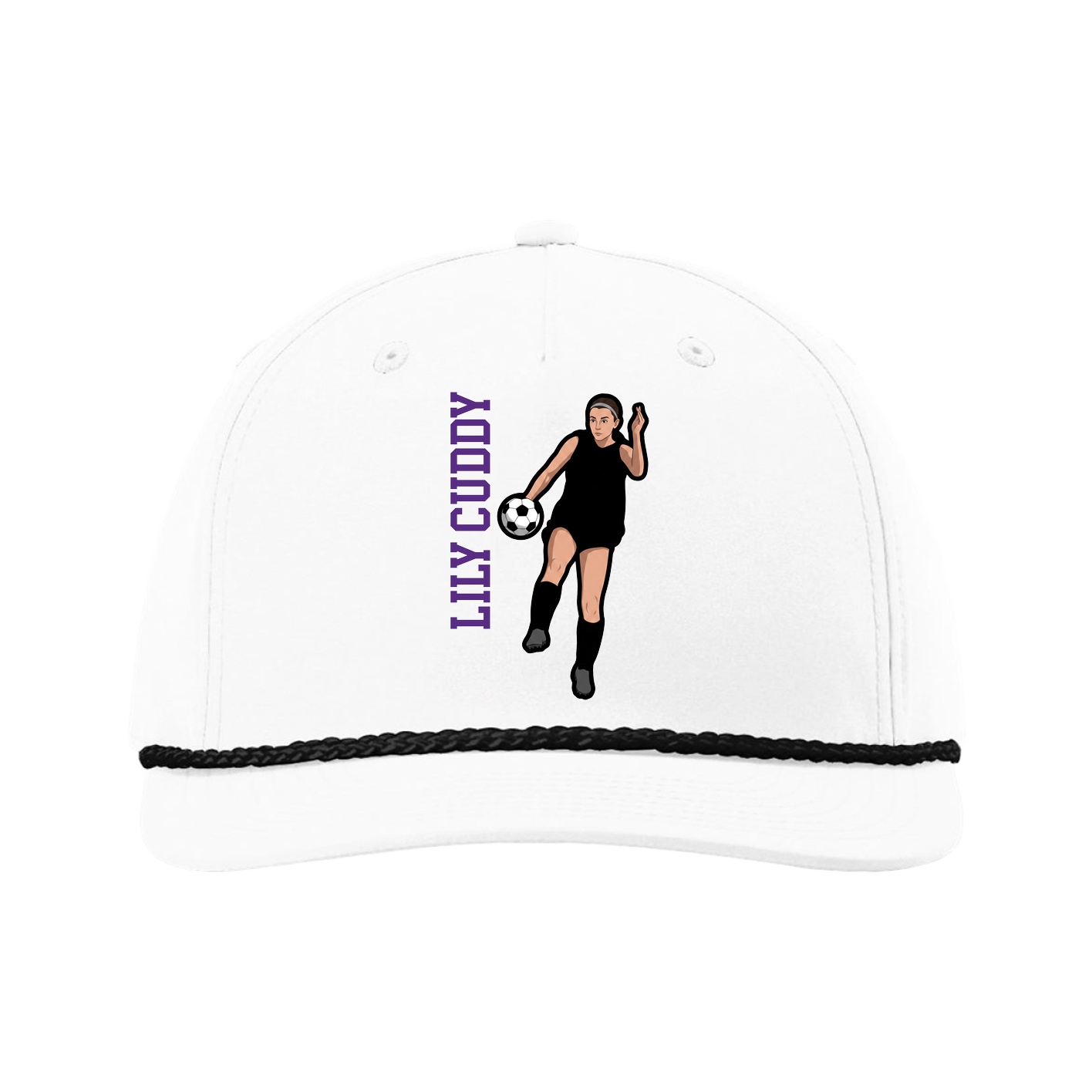 Five-Panel Classic Rope Cap — Name Vertical in White