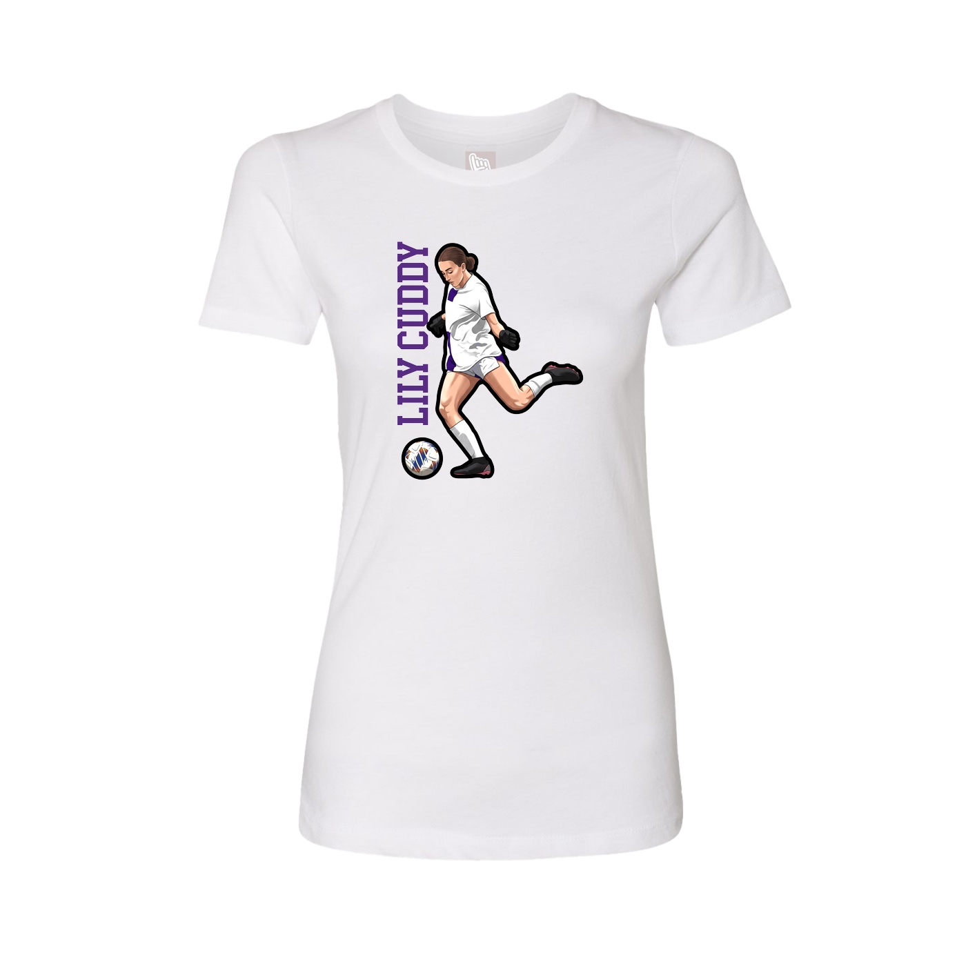 Fitted Women's Tee — Name Vertical in White