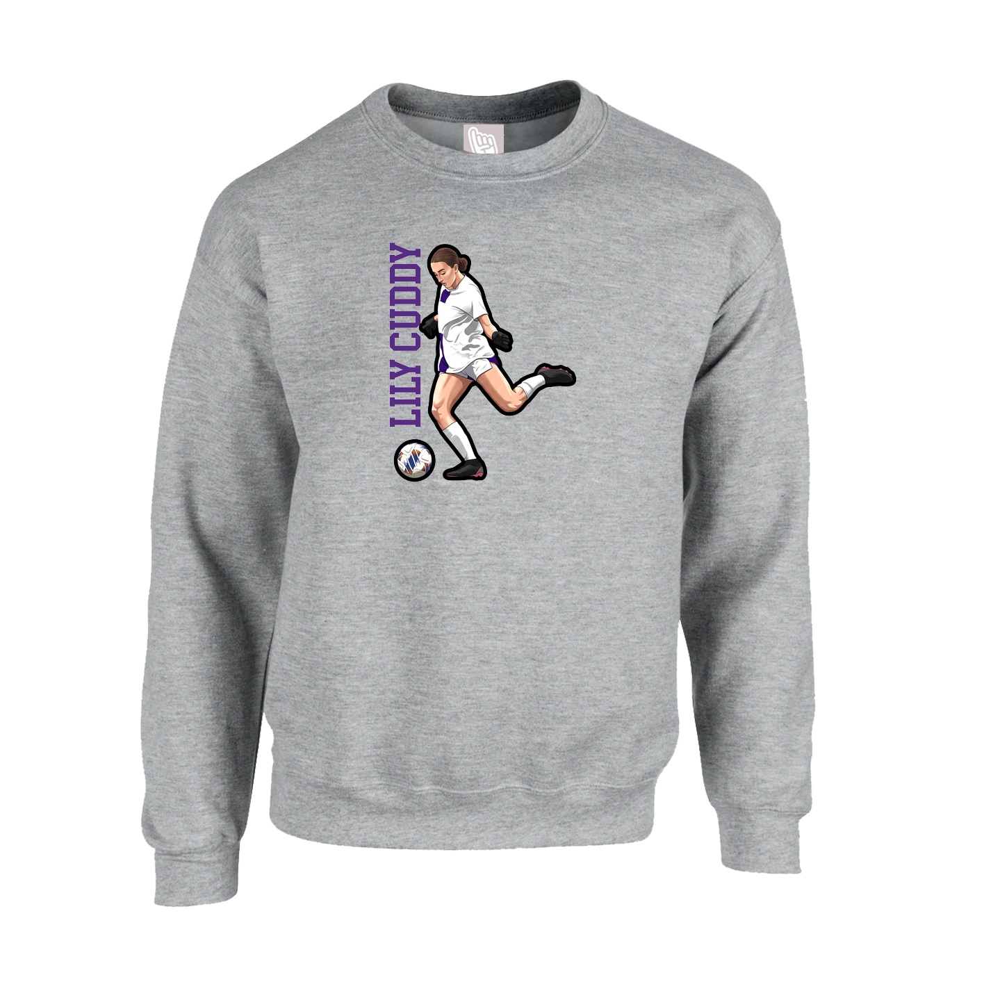 Fleece Crew — Name Vertical in Grey