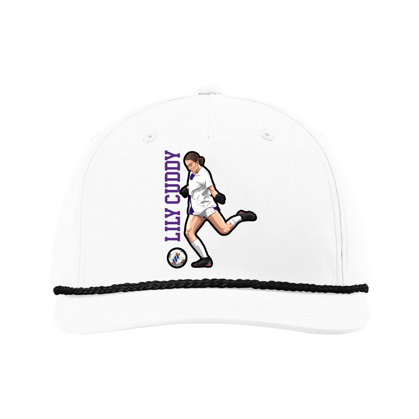Five-Panel Classic Rope Cap — Name Vertical in White