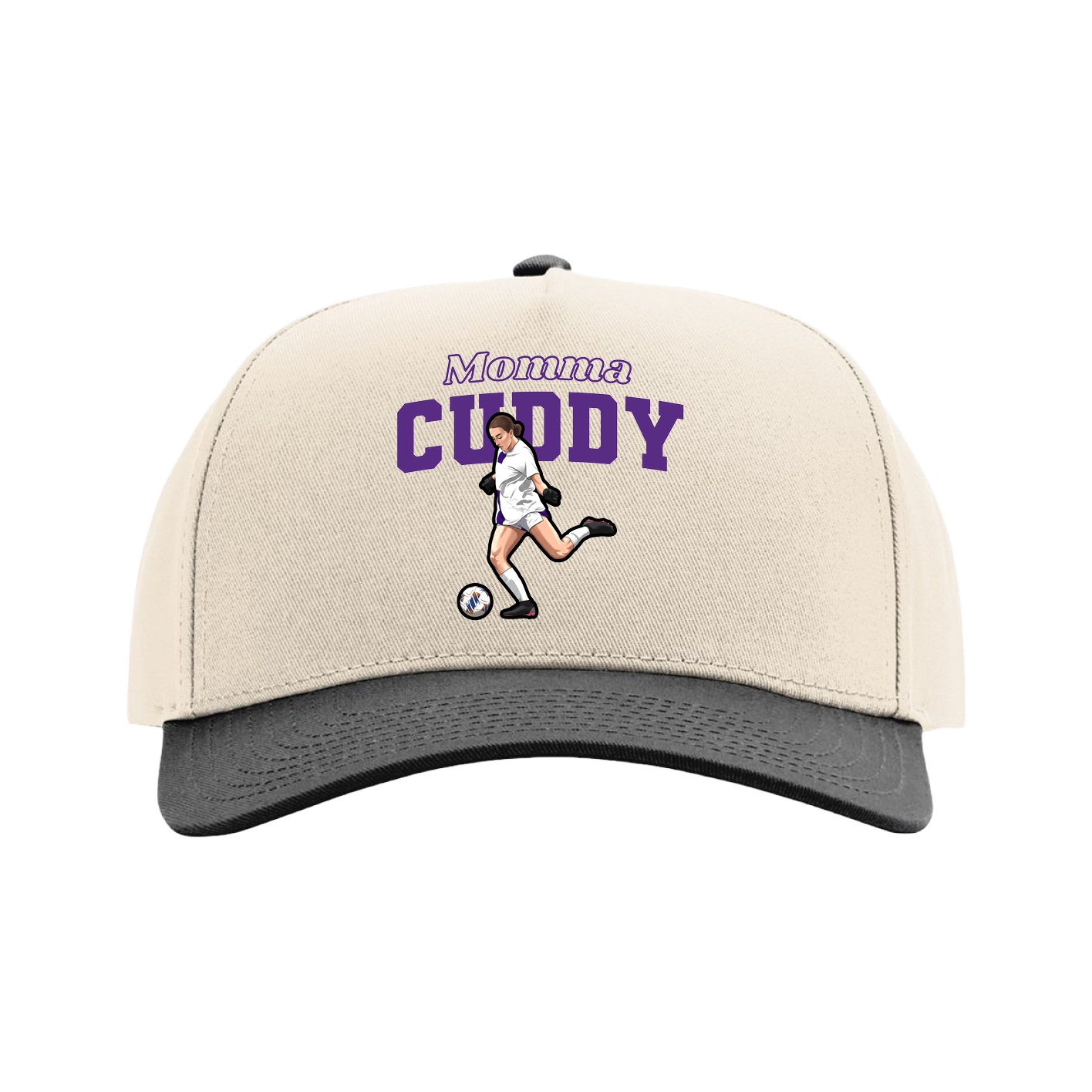 Full Fabric Five-Panel Champ Cap — Mothers Day Block in Cream/Black