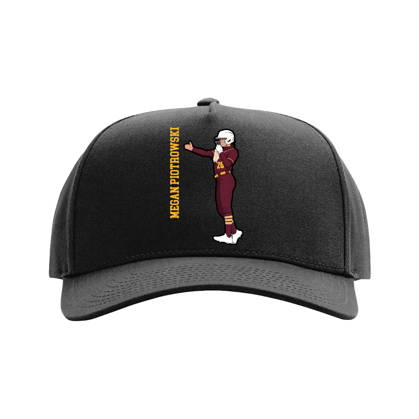 Full Fabric Five-Panel Champ Cap — Name Vertical in Black