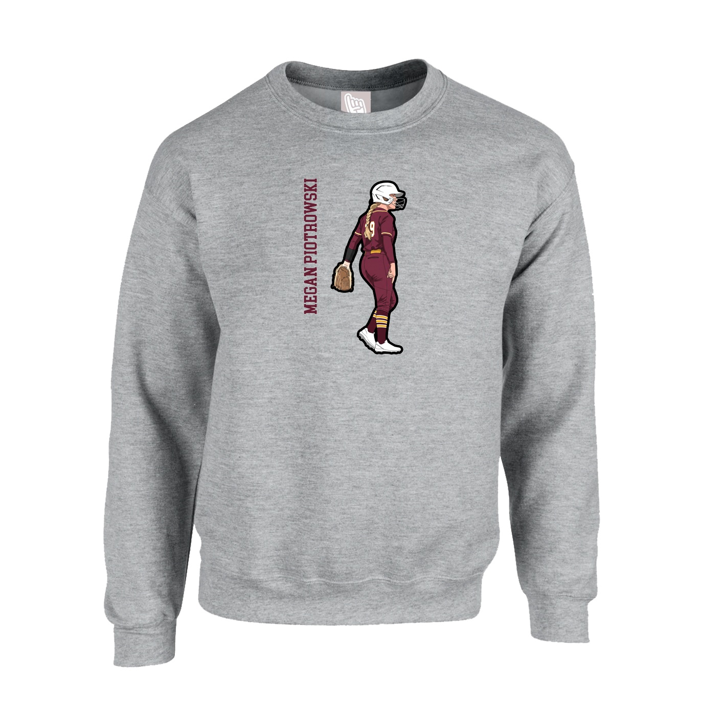 Fleece Crew — Name Vertical in Grey