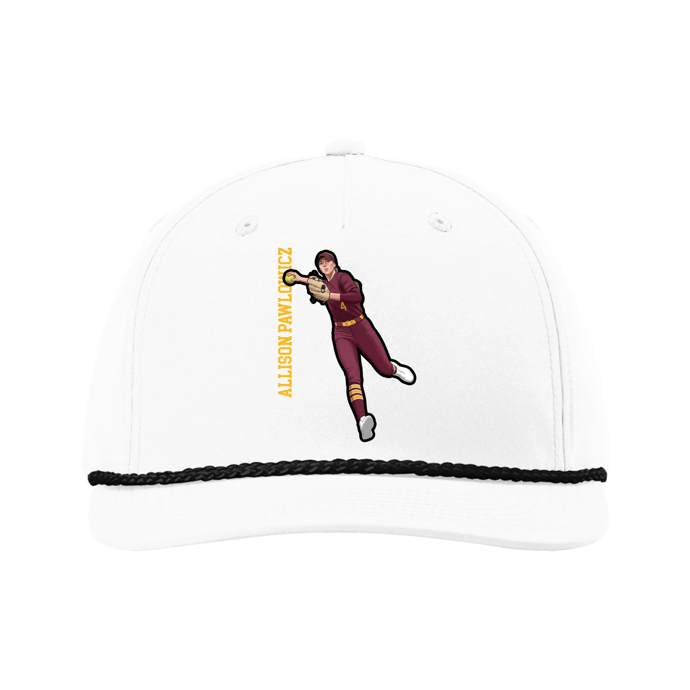 Five-Panel Classic Rope Cap — Name Vertical in White