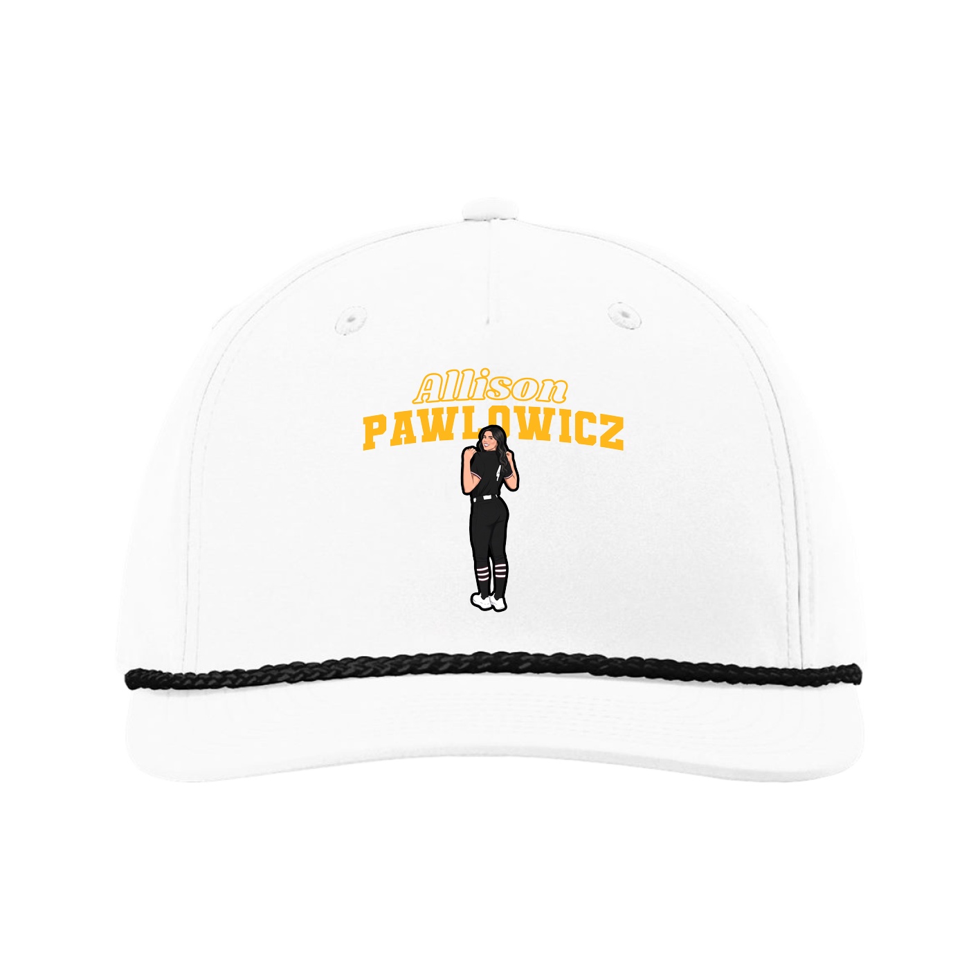 Five-Panel Classic Rope Cap — Name Arch in White