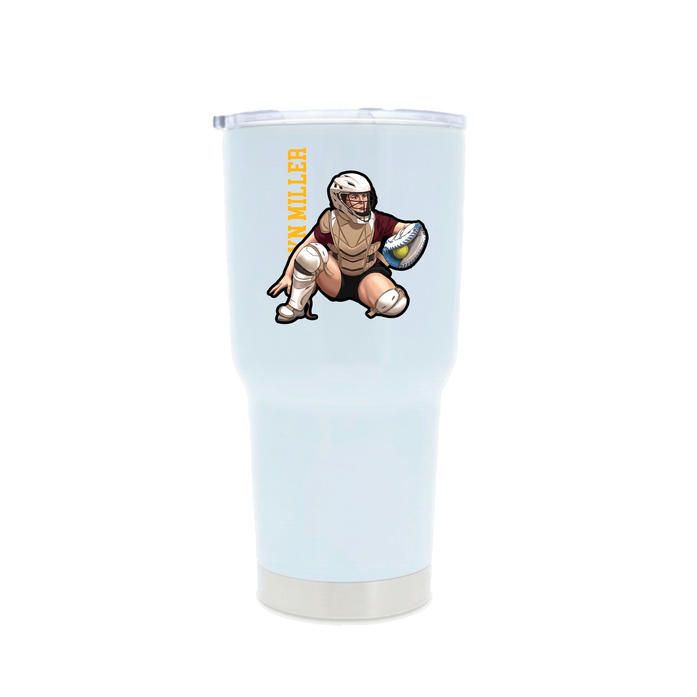 30oz Stainless Steel Tumbler — Name Vertical in White