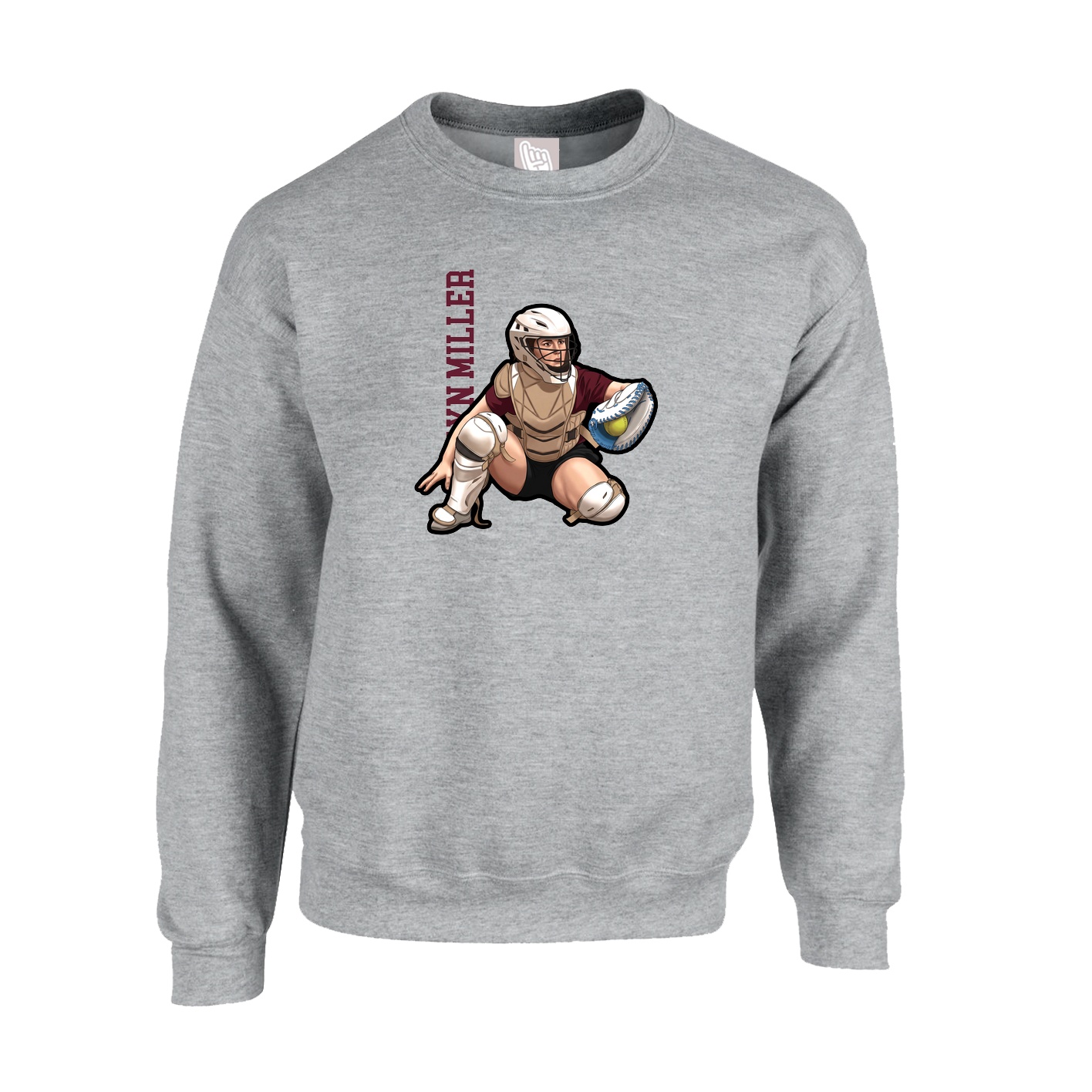 Fleece Crew — Name Vertical in Grey