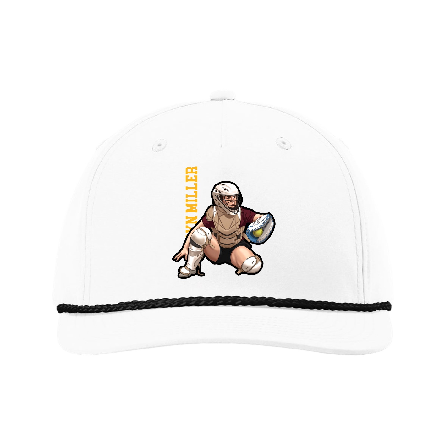 Five-Panel Classic Rope Cap — Name Vertical in White